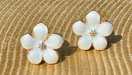 White Enamel Gold Flower Stud Earrings | Consecrated Jewelry Co. Earrings Consecrated Jewelry Co.
