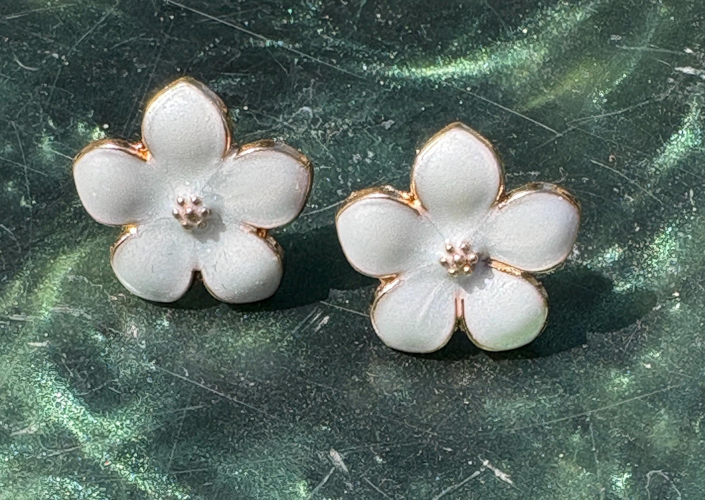 White Enamel Gold Flower Stud Earrings | Consecrated Jewelry Co. Earrings Consecrated Jewelry Co.