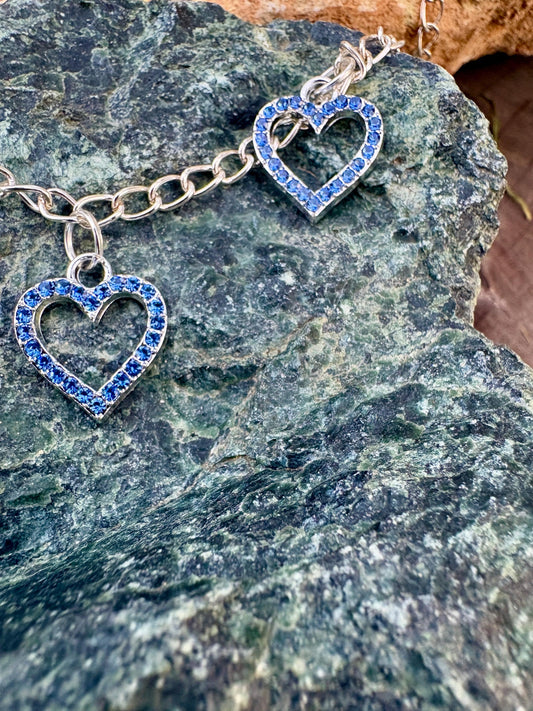 Handmade Blue Crystal Heart Choker: Silver Tone Romantic Necklace Necklaces Consecrated Jewelry Co.