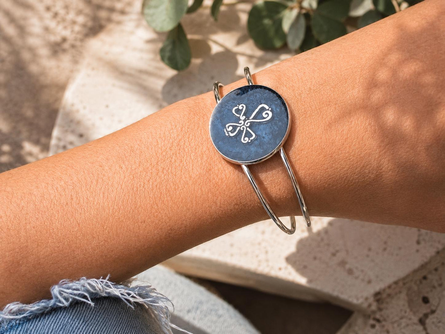 Handmade Midnight Blue Resin Cross Bracelet, Silver Tone Open Cuff Bracelet, Faith Inspired Christian Jewelry, Western Rustic Bracelet Gift