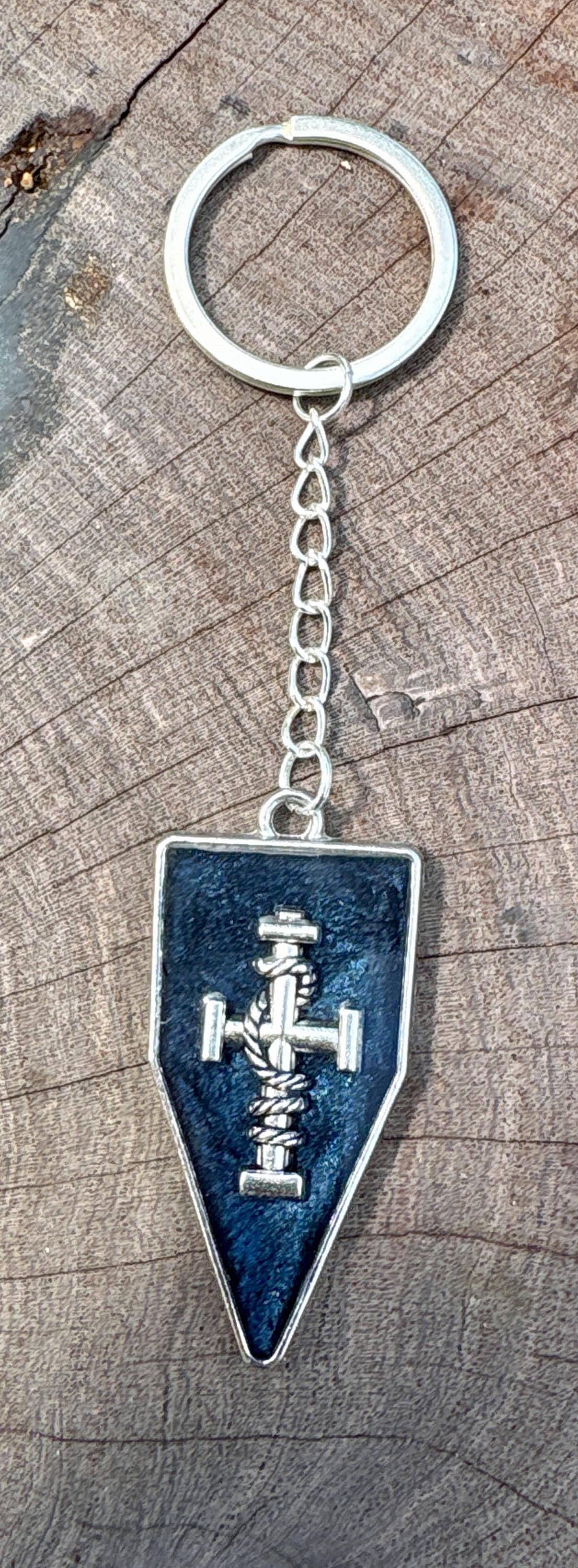 Handmade Blue Resin Cross Keychain, Silver Tone Bag Chain, Faith Inspired Christian Jewelry, Boho Rustic Purse Accessory Gift