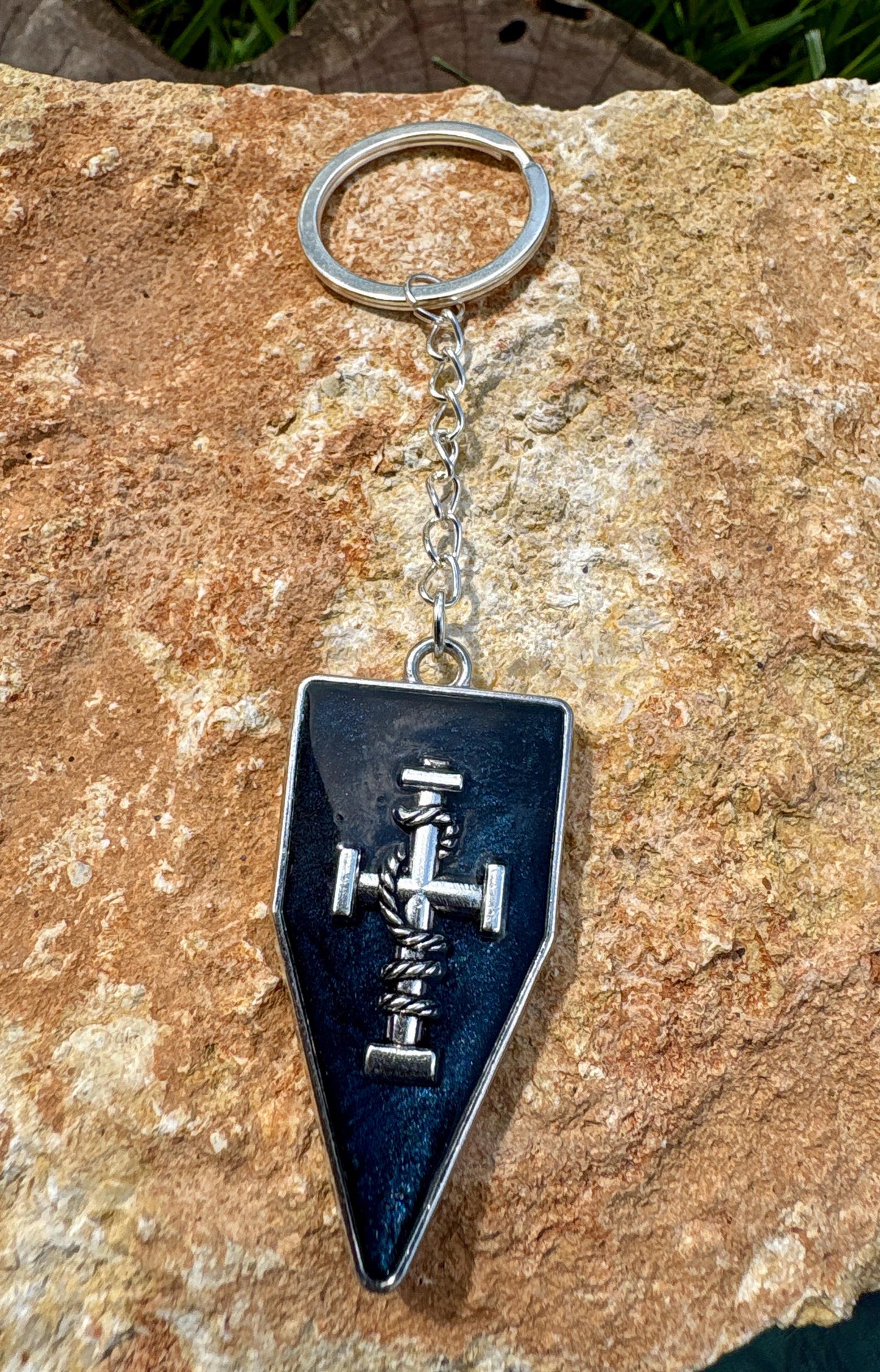 Handmade Blue Resin Cross Keychain, Silver Tone Bag Chain, Faith Inspired Christian Jewelry, Boho Rustic Purse Accessory Gift