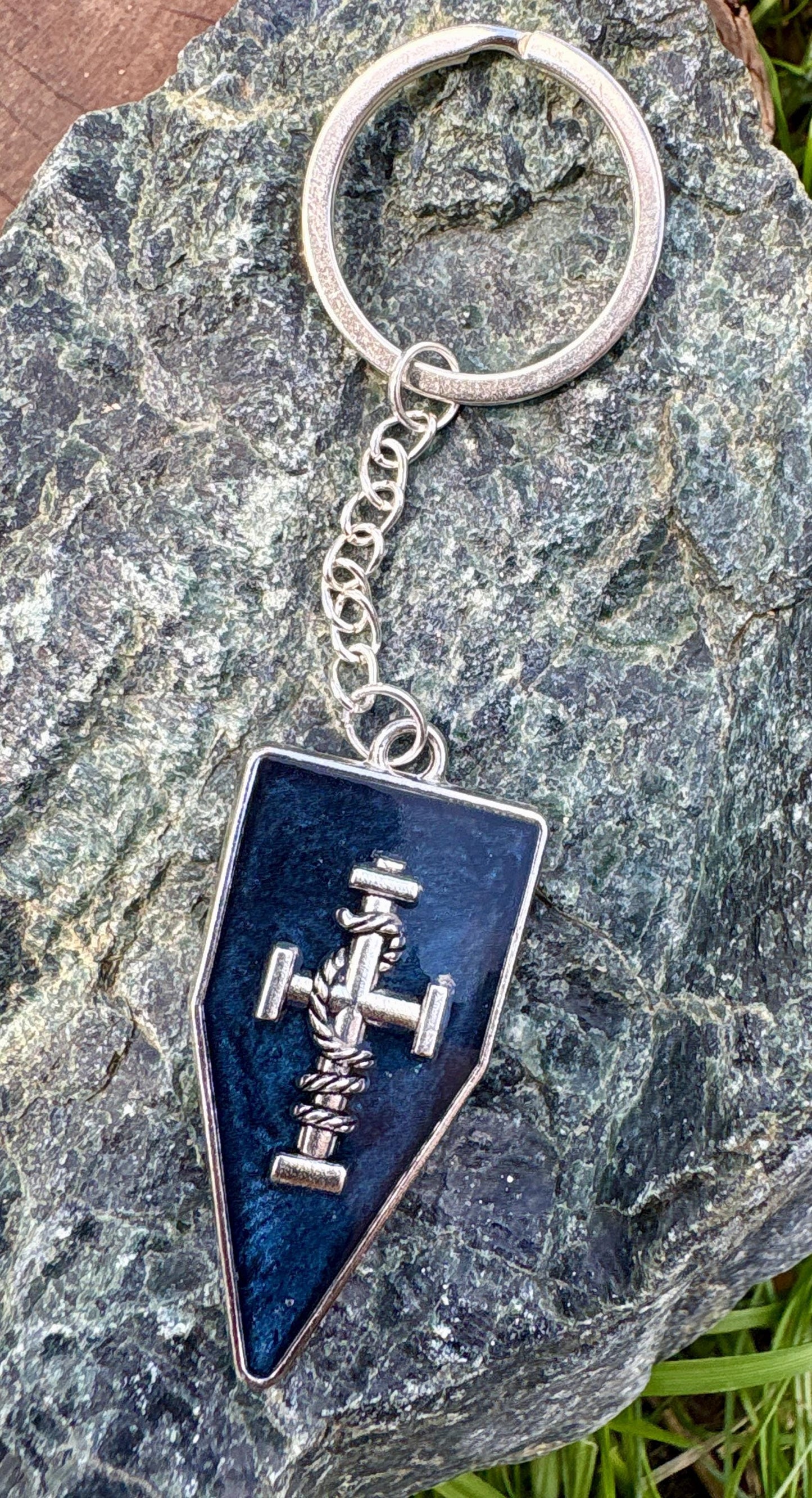Handmade Blue Resin Cross Keychain, Silver Tone Bag Chain, Faith Inspired Christian Jewelry, Boho Rustic Purse Accessory Gift