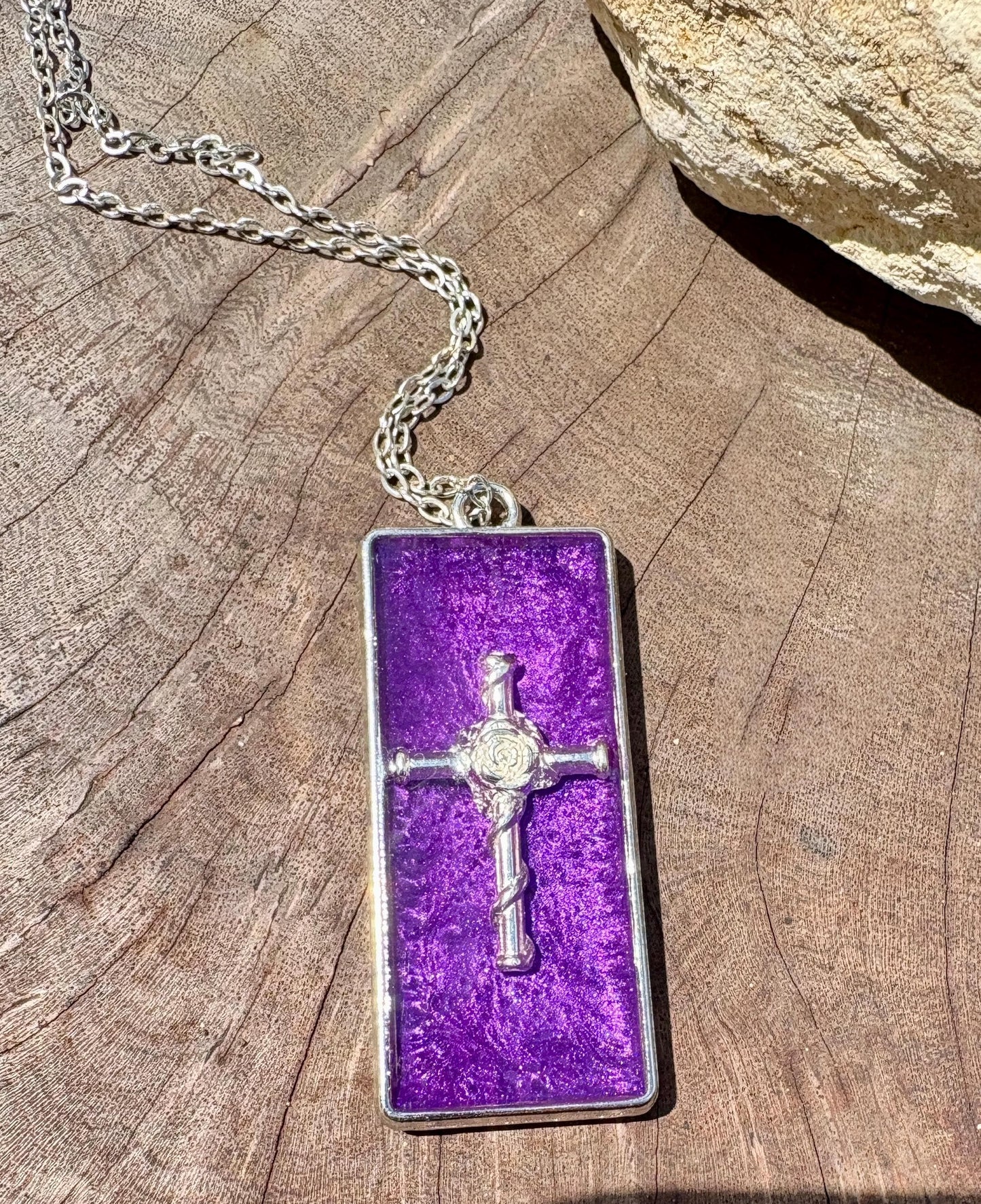 Handmade Purple Resin Cross Pendant, Silver Tone Necklace, Faith Inspired Christian Jewelry, Gift For Her, Colorful Accessory