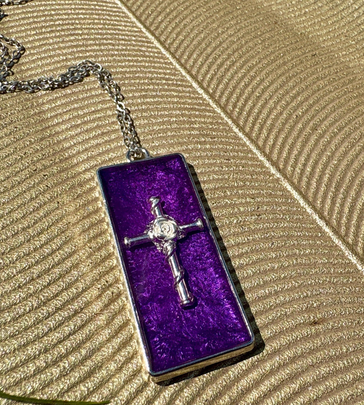 Handmade Purple Resin Cross Pendant, Silver Tone Necklace, Faith Inspired Christian Jewelry, Gift For Her, Colorful Accessory