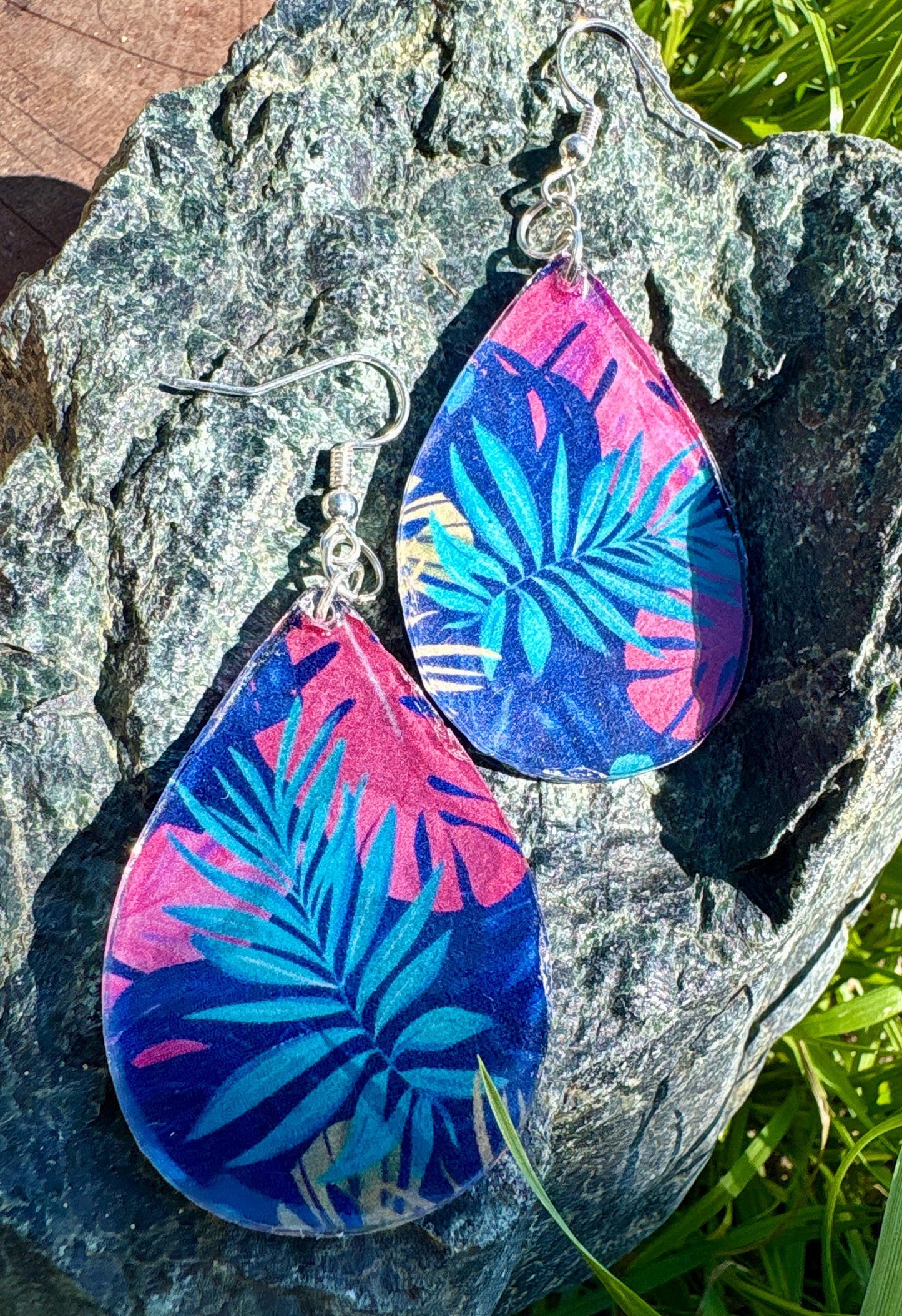 Resin Teardrop Dangle Earrings, Vacation and Summer Jewelry, Beach and Tropical Accessory