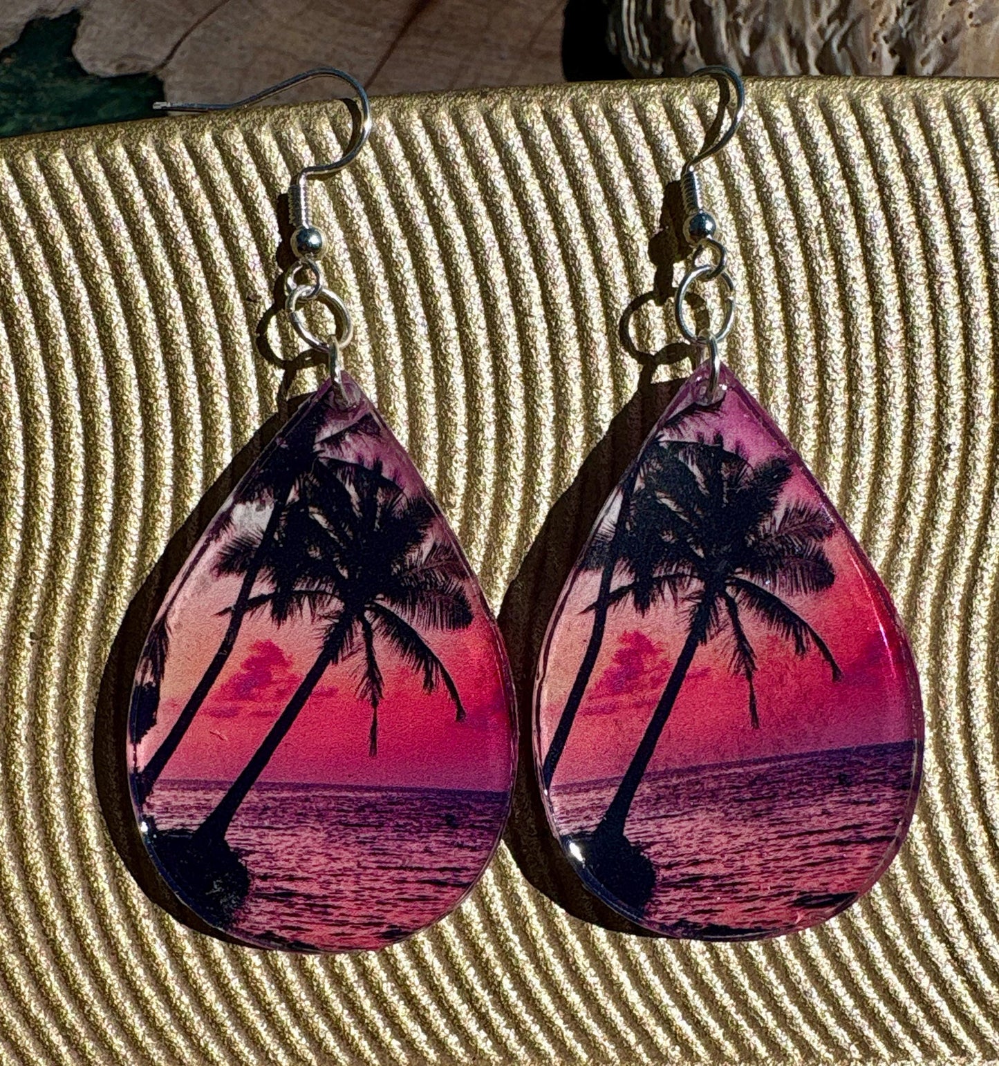 Resin Teardrop Palm Tree Dangle Earrings, Vacation and Summer Jewelry, Beach and Tropical Accessory