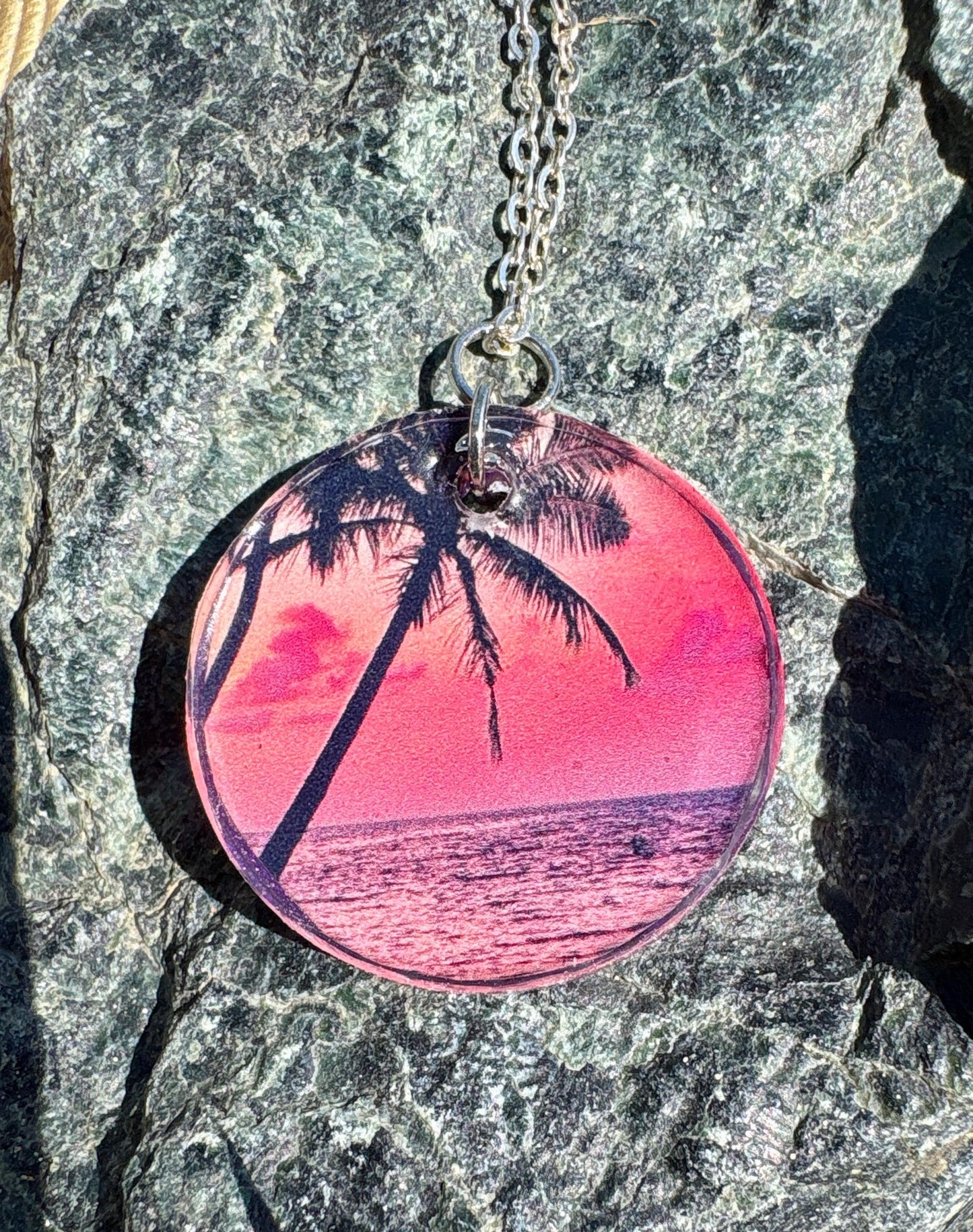 Palm Tree Resin Pendant Necklace, Vacation and Summer Jewelry, Beach and Tropical Accessory