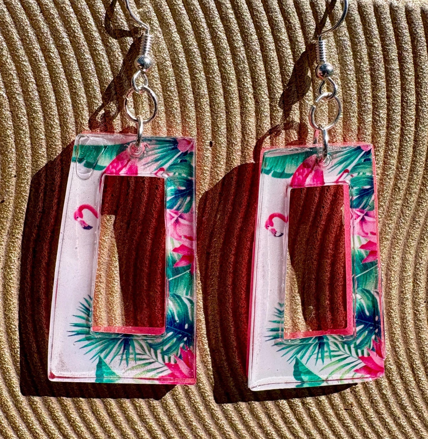 Flamingo Resin Dangle Earrings, Vacation and Summer Jewelry, Beach and Tropical Accessory, Palm Tree