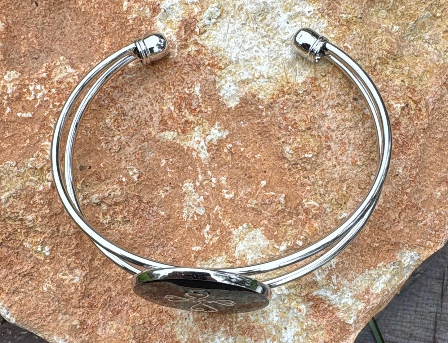 Handmade Midnight Blue Resin Cross Bracelet, Silver Tone Open Cuff Bracelet, Faith Inspired Christian Jewelry, Western Rustic Bracelet Gift