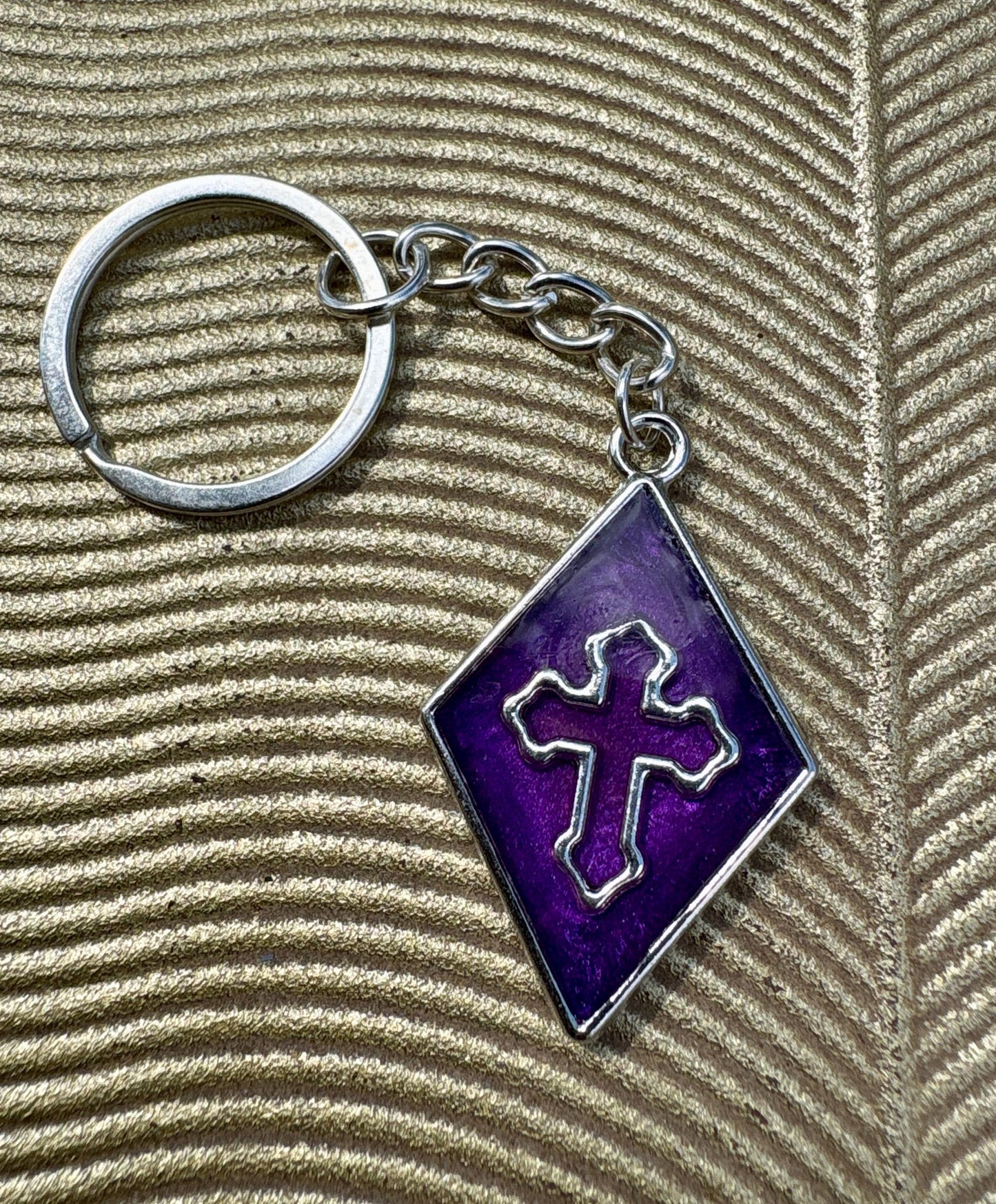 Handmade Purple Resin Cross Keychain, Silver Tone Bag Chain, Faith Inspired Christian Jewelry, Boho Rustic Purse Accessory Gift