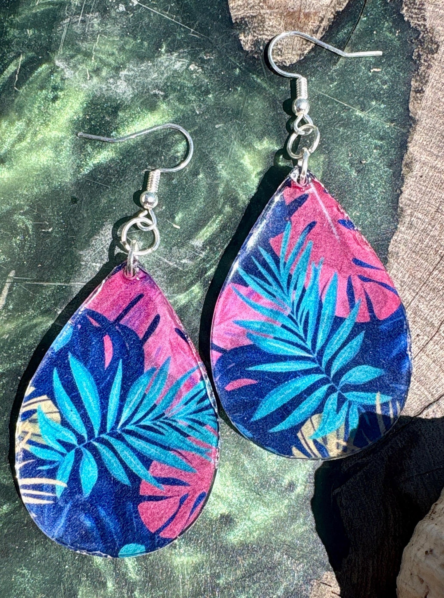 Resin Teardrop Dangle Earrings, Vacation and Summer Jewelry, Beach and Tropical Accessory