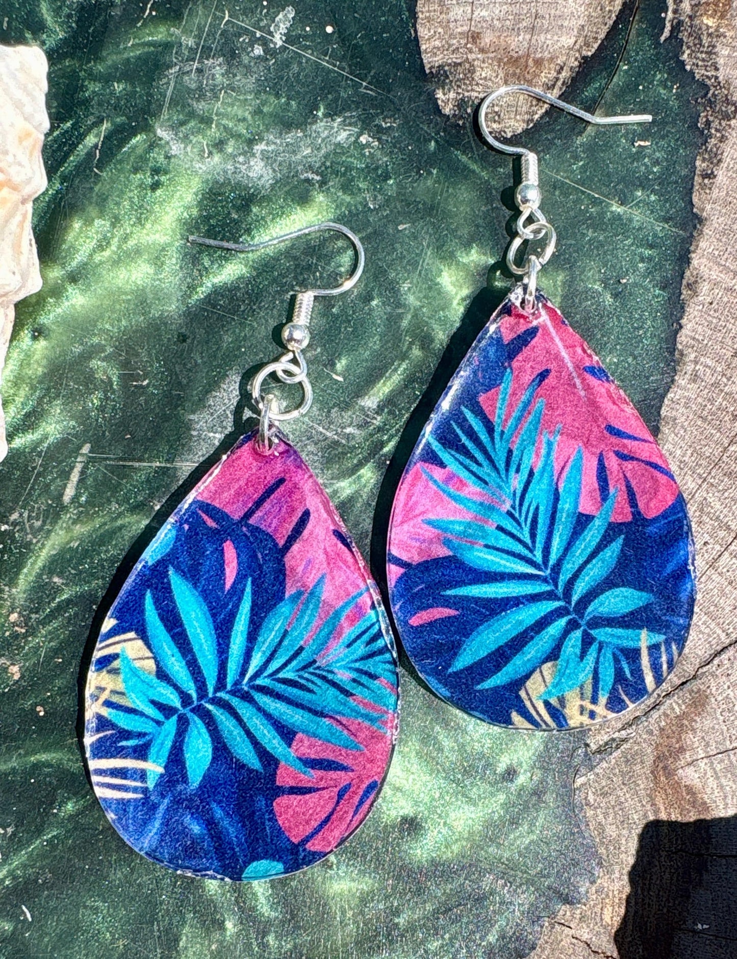 Resin Teardrop Dangle Earrings, Vacation and Summer Jewelry, Beach and Tropical Accessory