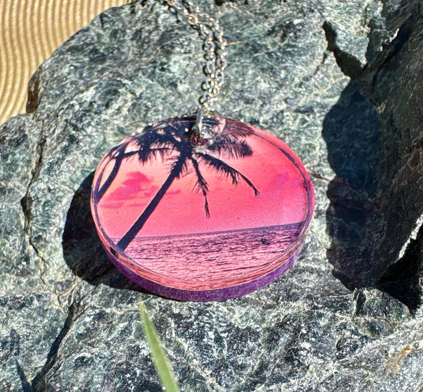 Palm Tree Resin Pendant Necklace, Vacation and Summer Jewelry, Beach and Tropical Accessory