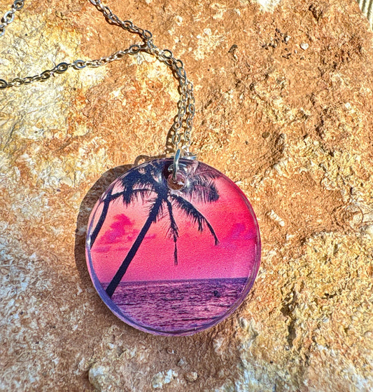 Palm Tree Resin Pendant Necklace, Vacation and Summer Jewelry, Beach and Tropical Accessory