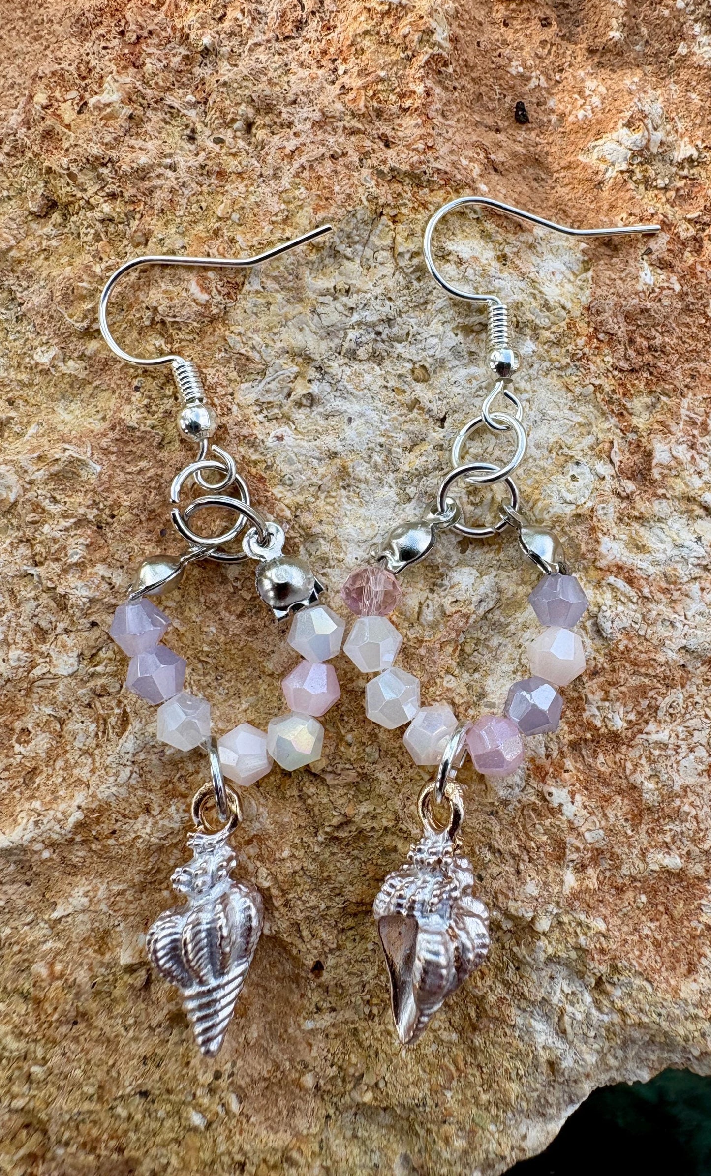 Handmade Pink Seashell Dangle Earrings, Pastel Beaded Coastal Jewelry Earrings Consecrated Jewelry Co.