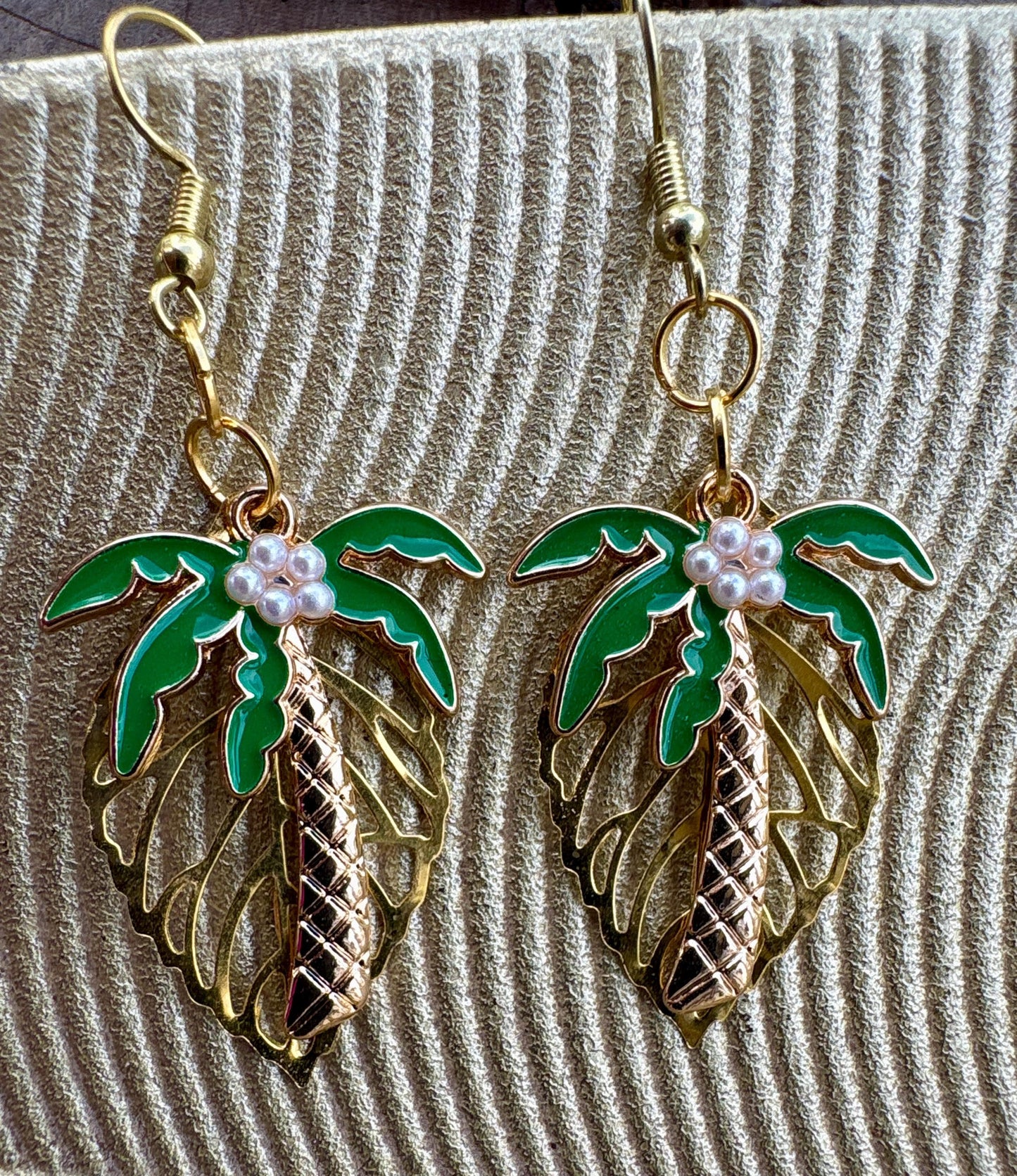 Gold Leaf Palm Tree Dangle Earrings: Gold and Green, Nature Inspired, Tropical Beach Jewelry, Gift for Her Consecrated Jewelry Co.