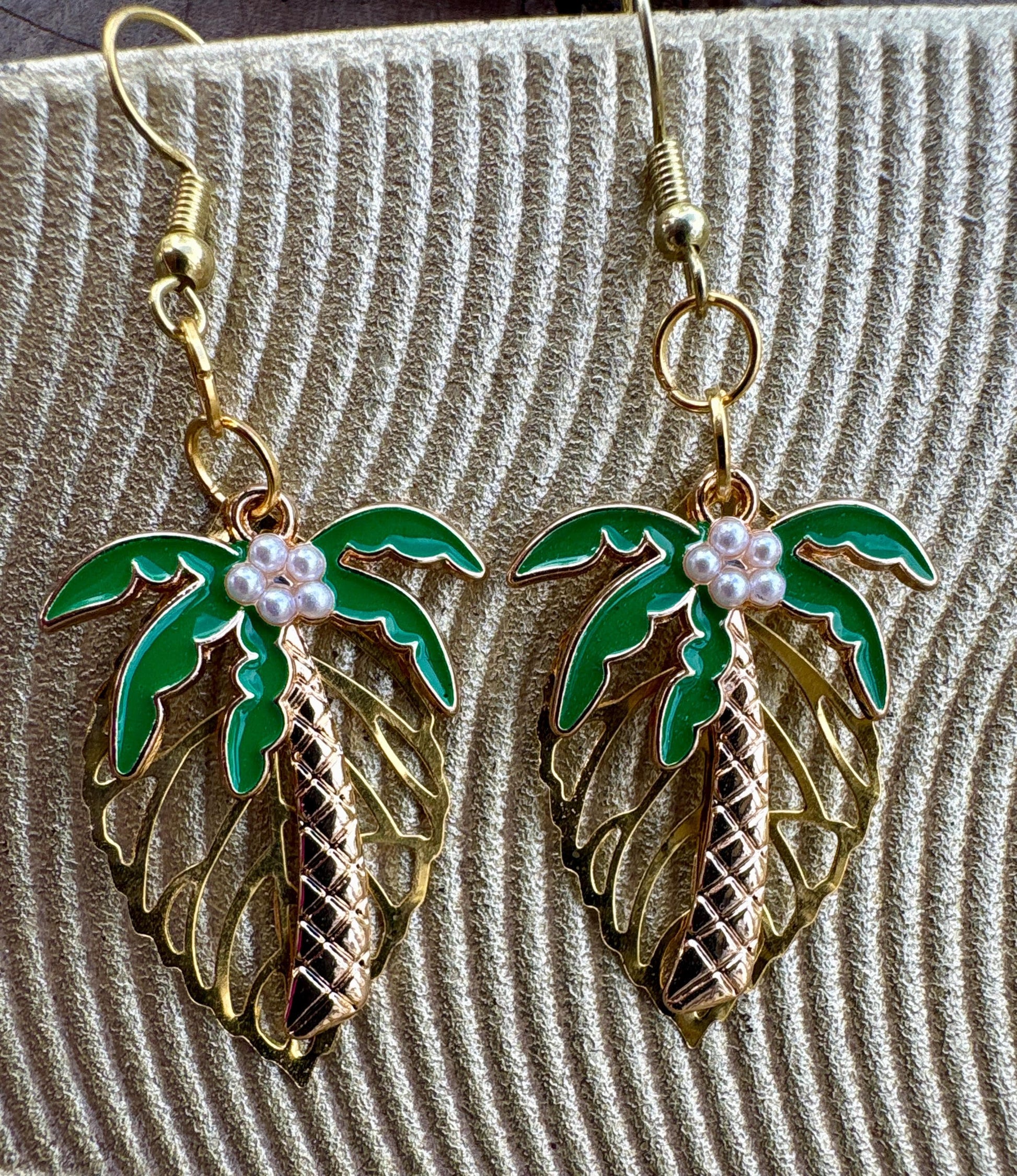 Gold Leaf Palm Tree Dangle Earrings: Gold and Green, Nature Inspired, Tropical Beach Jewelry, Gift for Her Consecrated Jewelry Co.