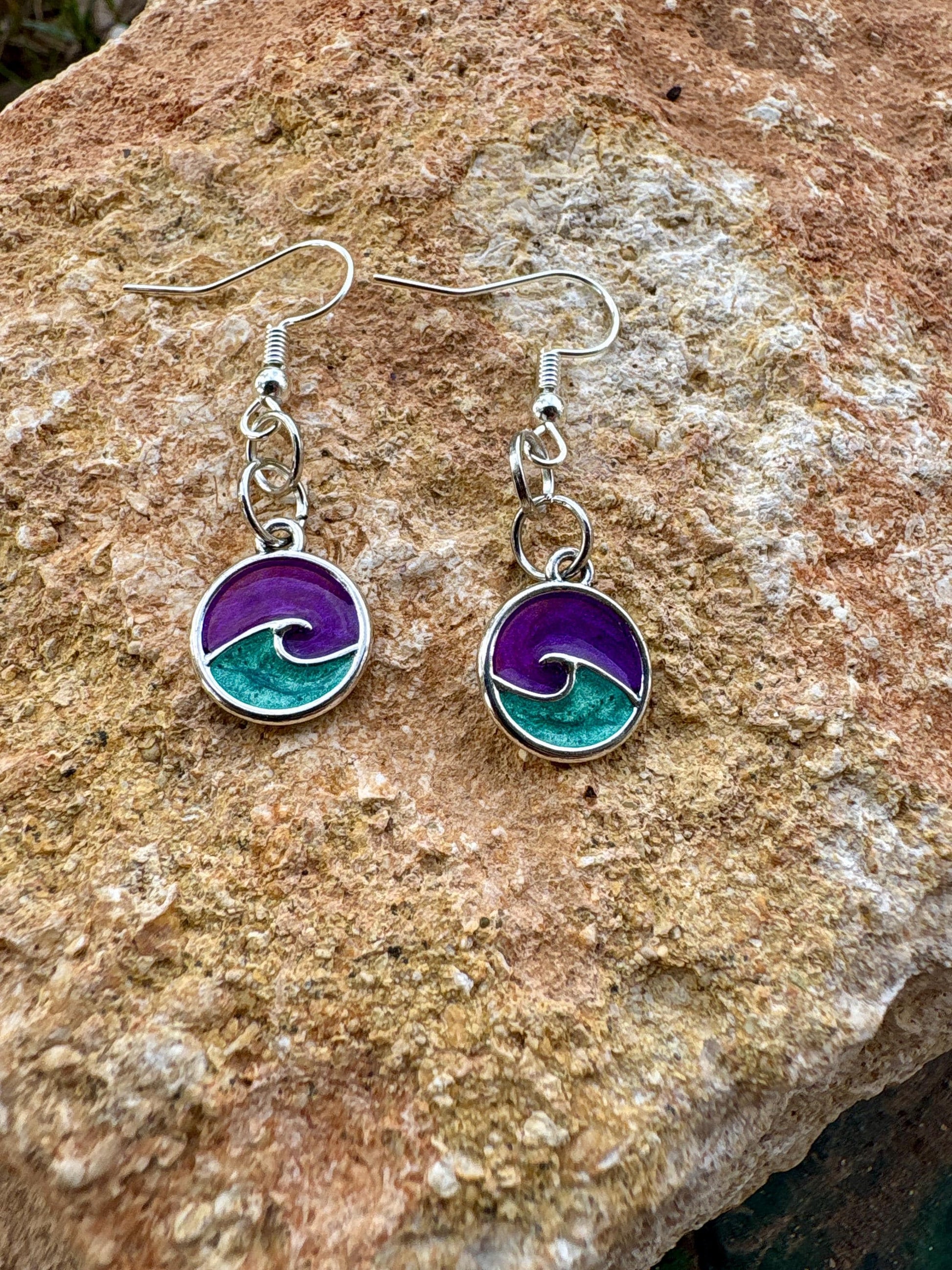 Handmade Ocean inspired, Wave dangle earrings, Turquoise and Purple, Sea Inspired, Beach Lover Gift, Summer Jewelry Consecrated Jewelry Co.