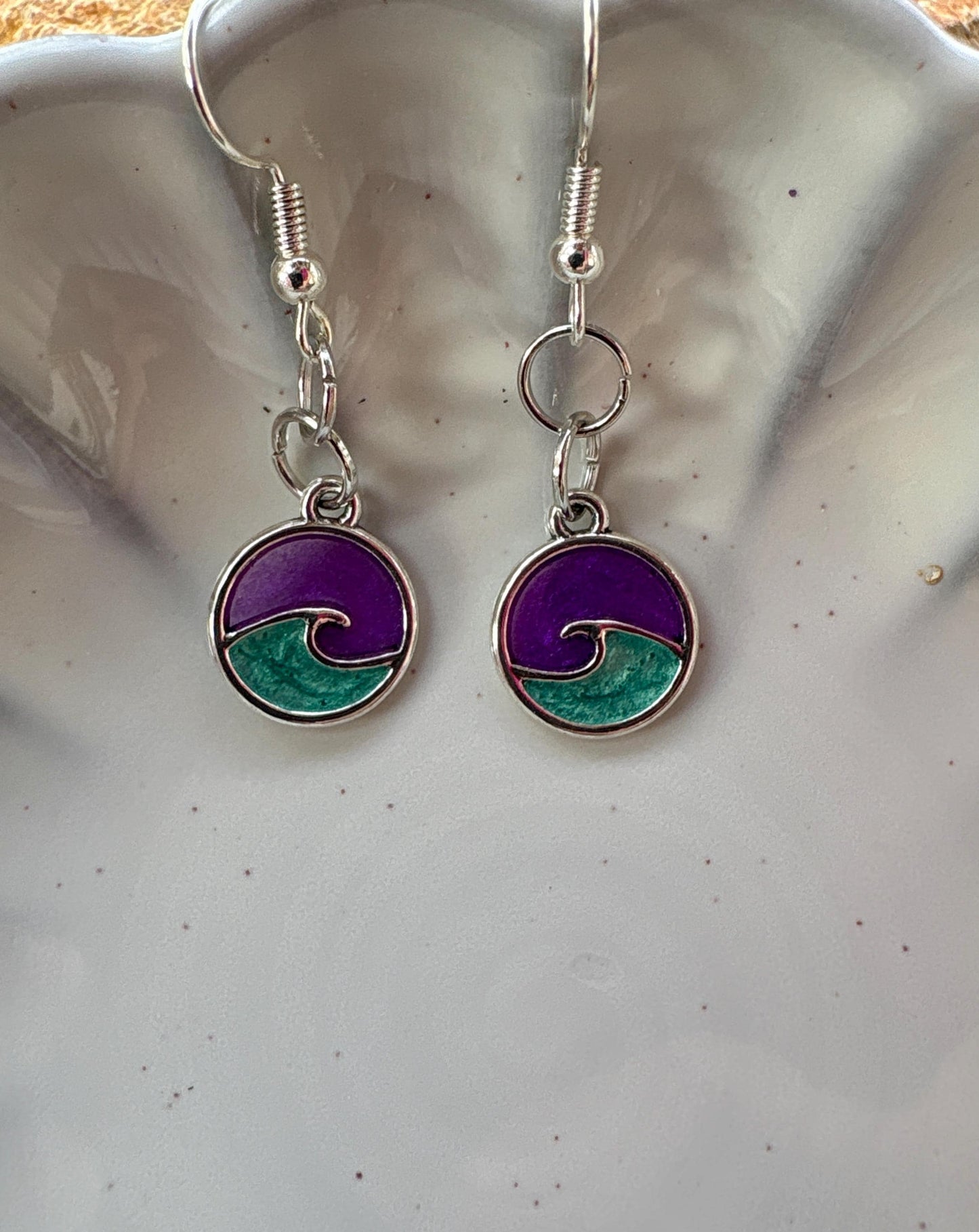 Handmade Ocean inspired, Wave dangle earrings, Turquoise and Purple, Sea Inspired, Beach Lover Gift, Summer Jewelry Consecrated Jewelry Co.