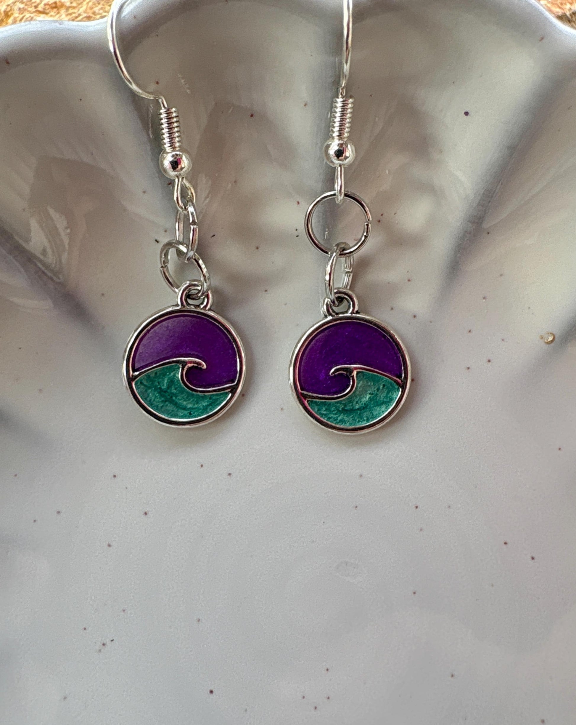 Handmade Ocean inspired, Wave dangle earrings, Turquoise and Purple, Sea Inspired, Beach Lover Gift, Summer Jewelry Consecrated Jewelry Co.
