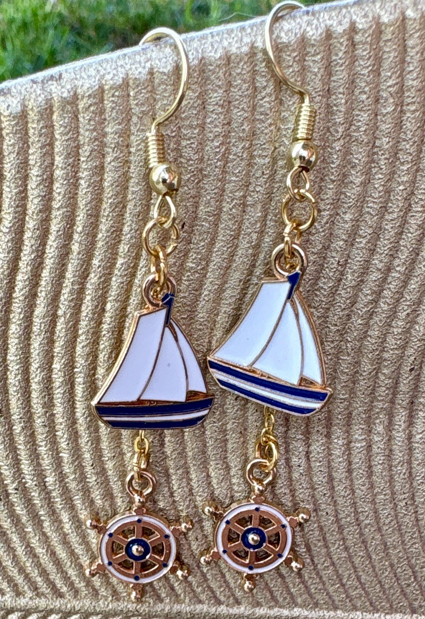 Nautical Enamel Dangle Earrings | Sailboat, Ship Wheel, Anchor, Lifesaver Coastal Jewelry