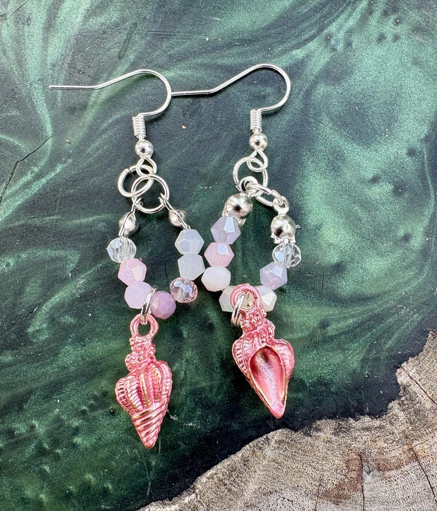 Handmade Pink Seashell Dangle Earrings, Pastel Beaded Coastal Jewelry Earrings Consecrated Jewelry Co.
