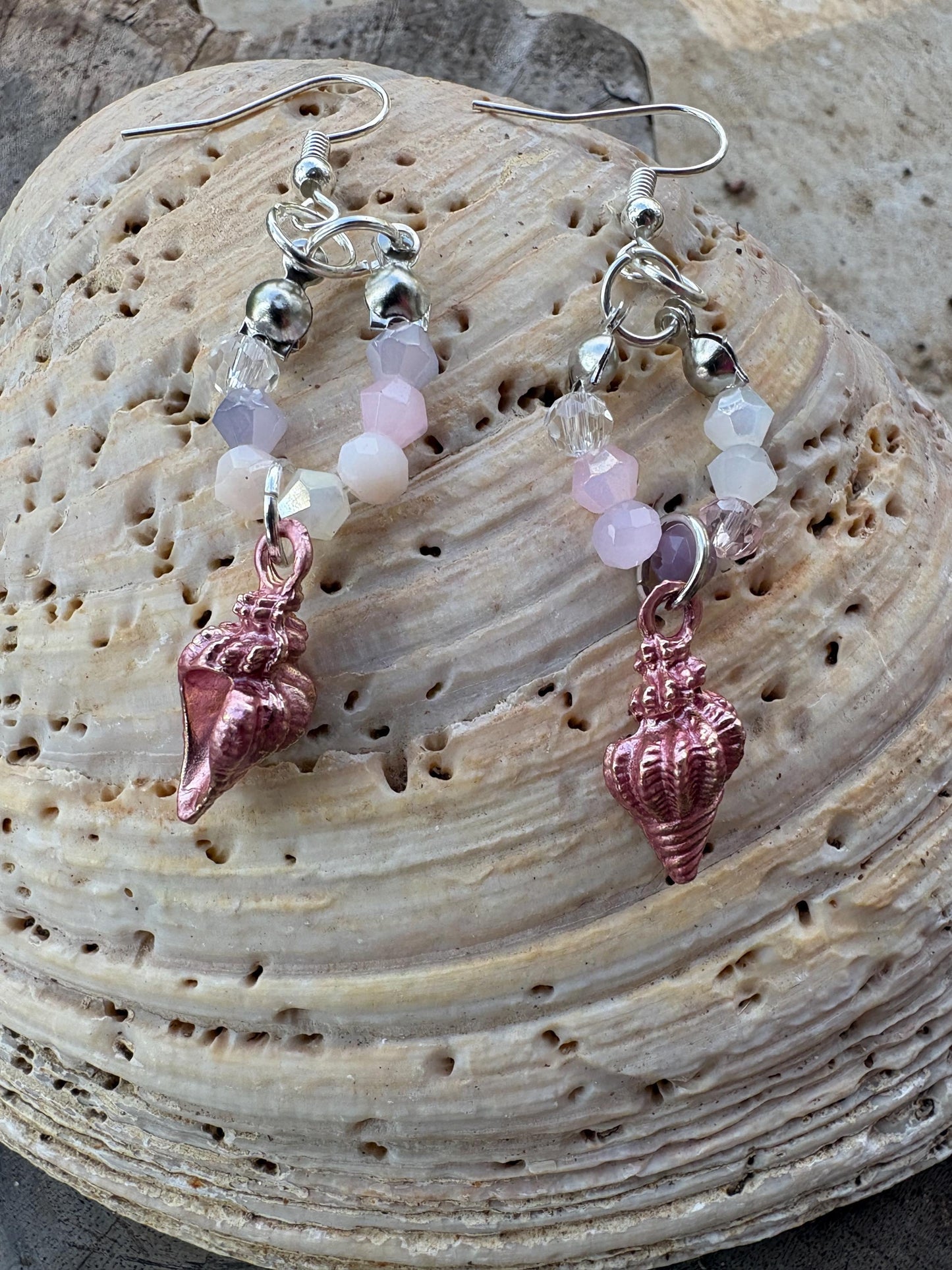 Pink Seashell Earrings, Coastal Beaded Dangle Earrings, Beach Jewelry, Ocean Inspired Earrings, Summer Vacation Gift for Women Consecrated Jewelry Co.