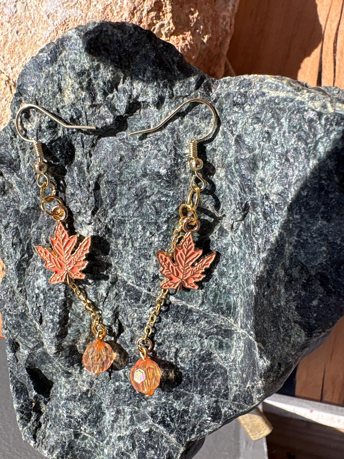 Maple Leaf Fall Earrings, Orange Crystal Dangle Earrings, Autumn Leaf Jewelry, Long Fall Earrings, Thanksgiving Gift for Her