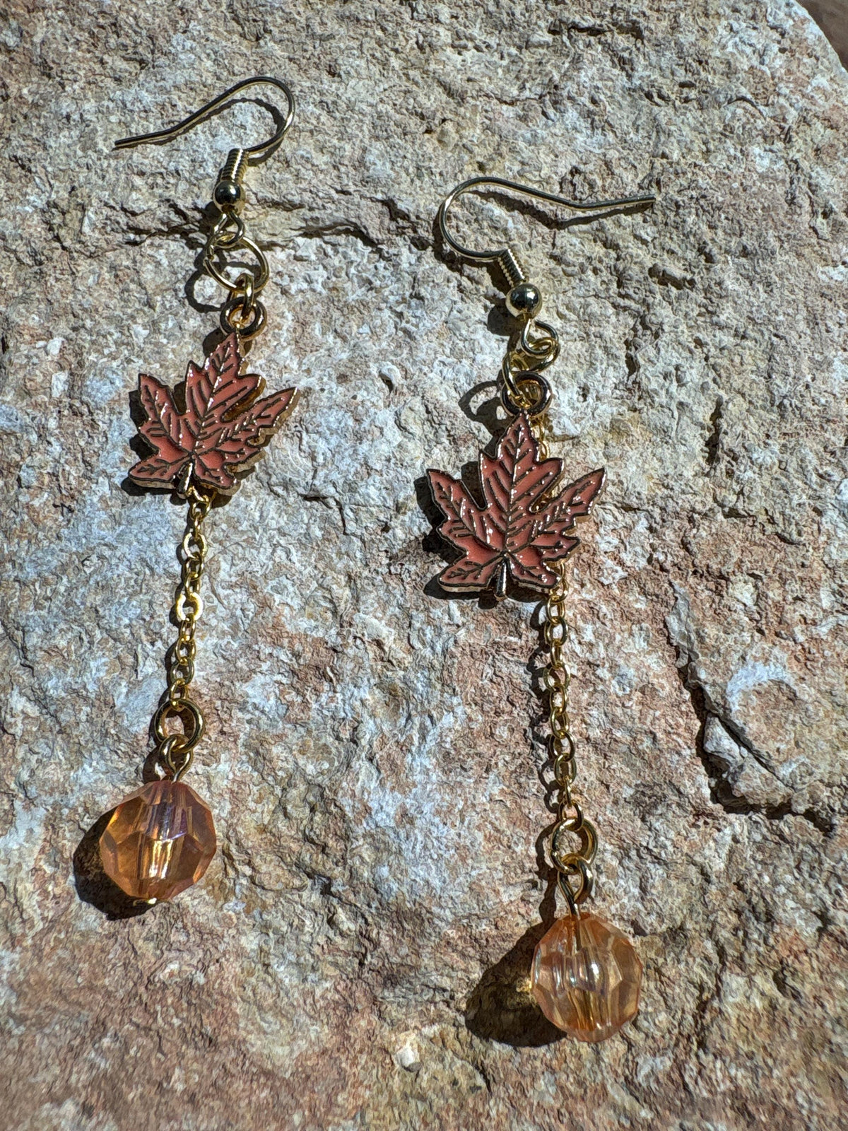 Maple Leaf Fall Earrings, Orange Crystal Dangle Earrings, Autumn Leaf Jewelry, Long Fall Earrings, Thanksgiving Gift for Her