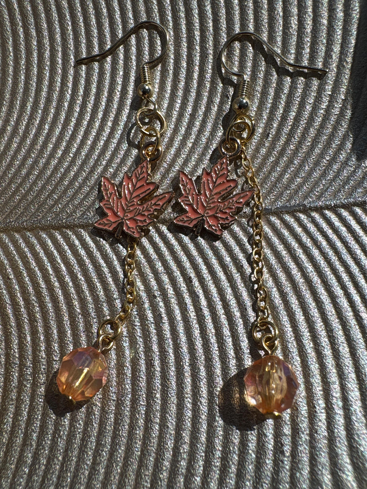 Maple Leaf Fall Earrings, Orange Crystal Dangle Earrings, Autumn Leaf Jewelry, Long Fall Earrings, Thanksgiving Gift for Her
