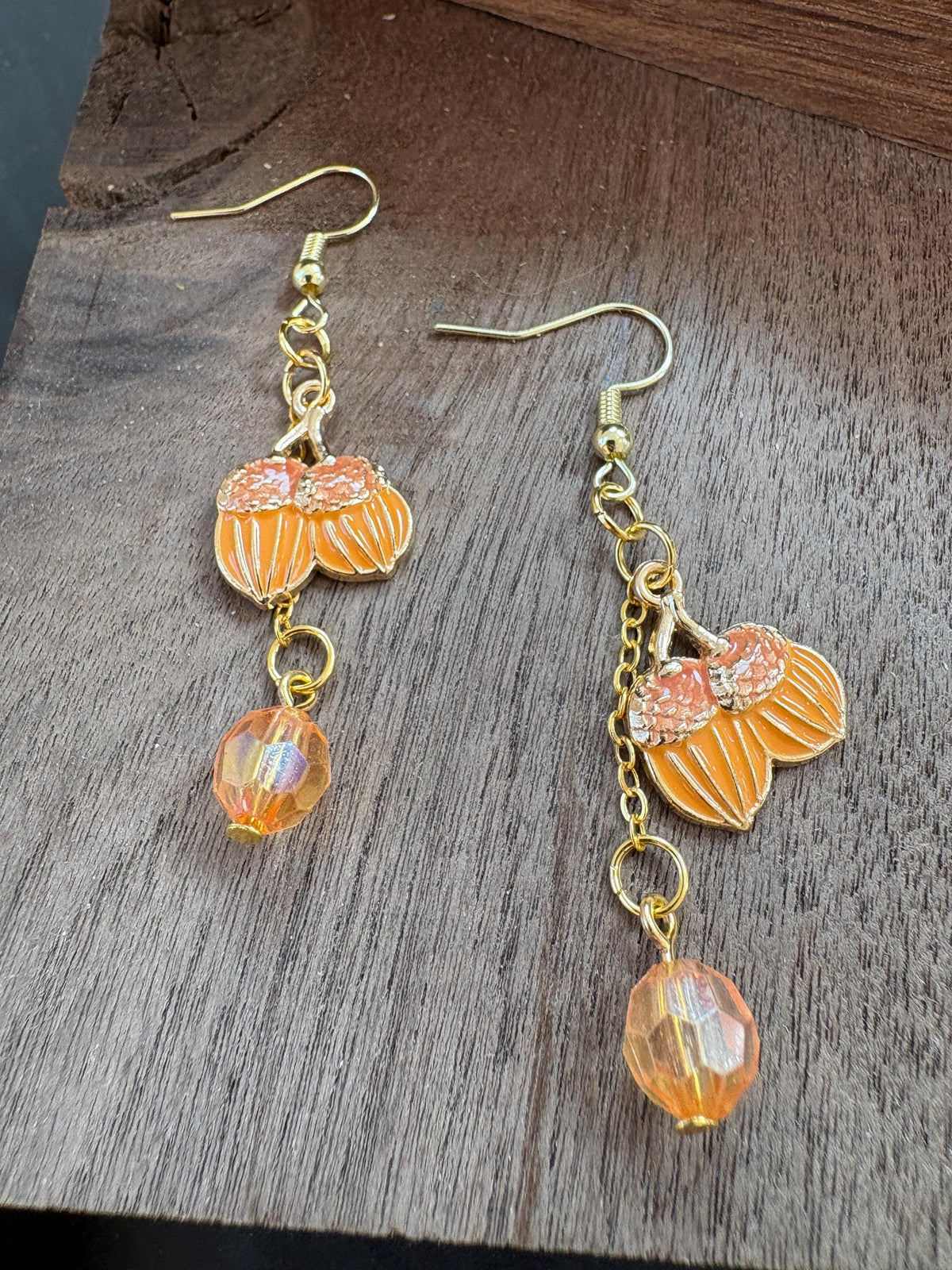 Acorn Earrings, Fall Dangle Earrings, Orange Beaded Autumn Jewelry, Thanksgiving Earrings, Fall Gift for Her