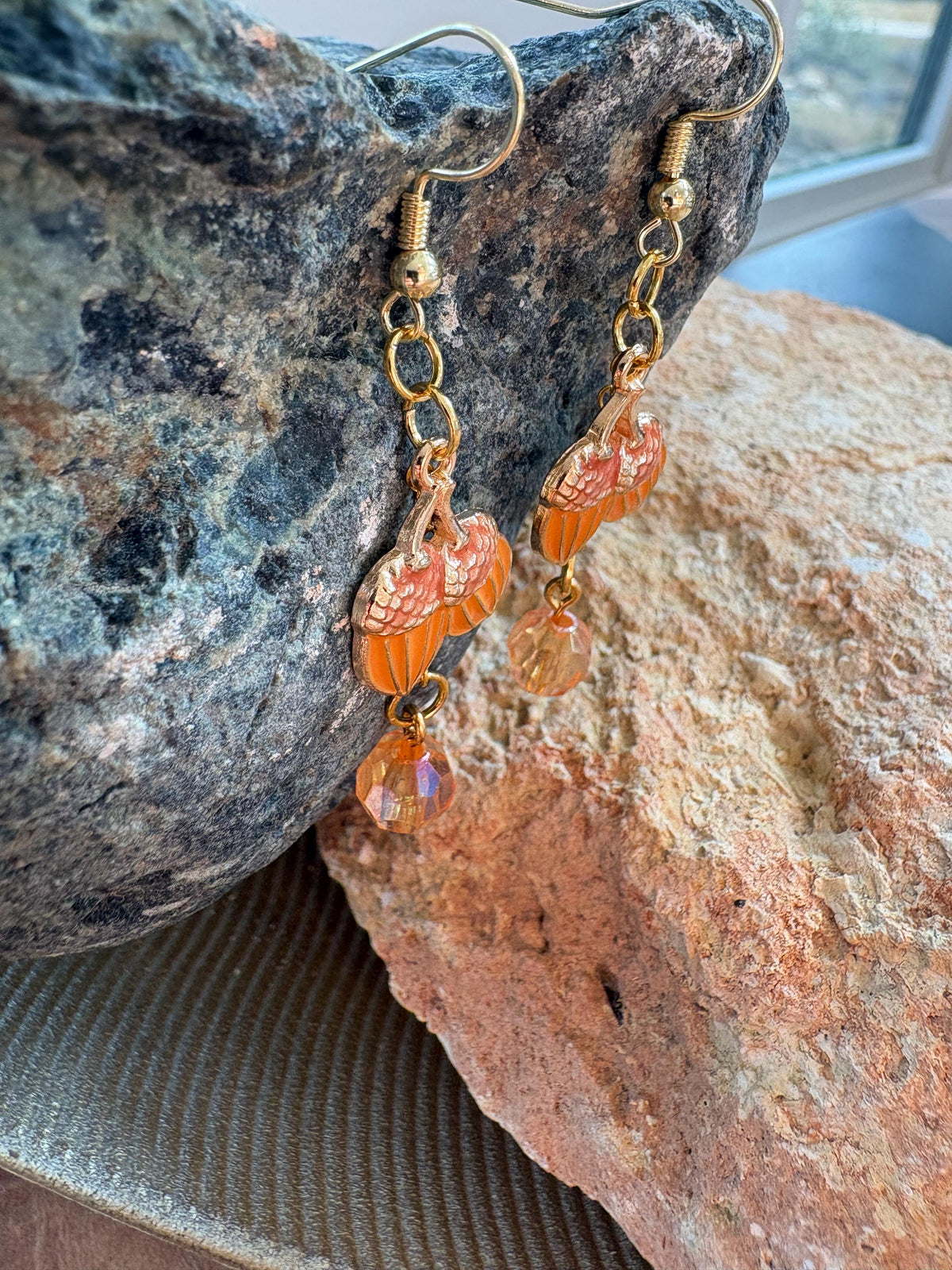 Acorn Earrings, Fall Dangle Earrings, Orange Beaded Autumn Jewelry, Thanksgiving Earrings, Fall Gift for Her