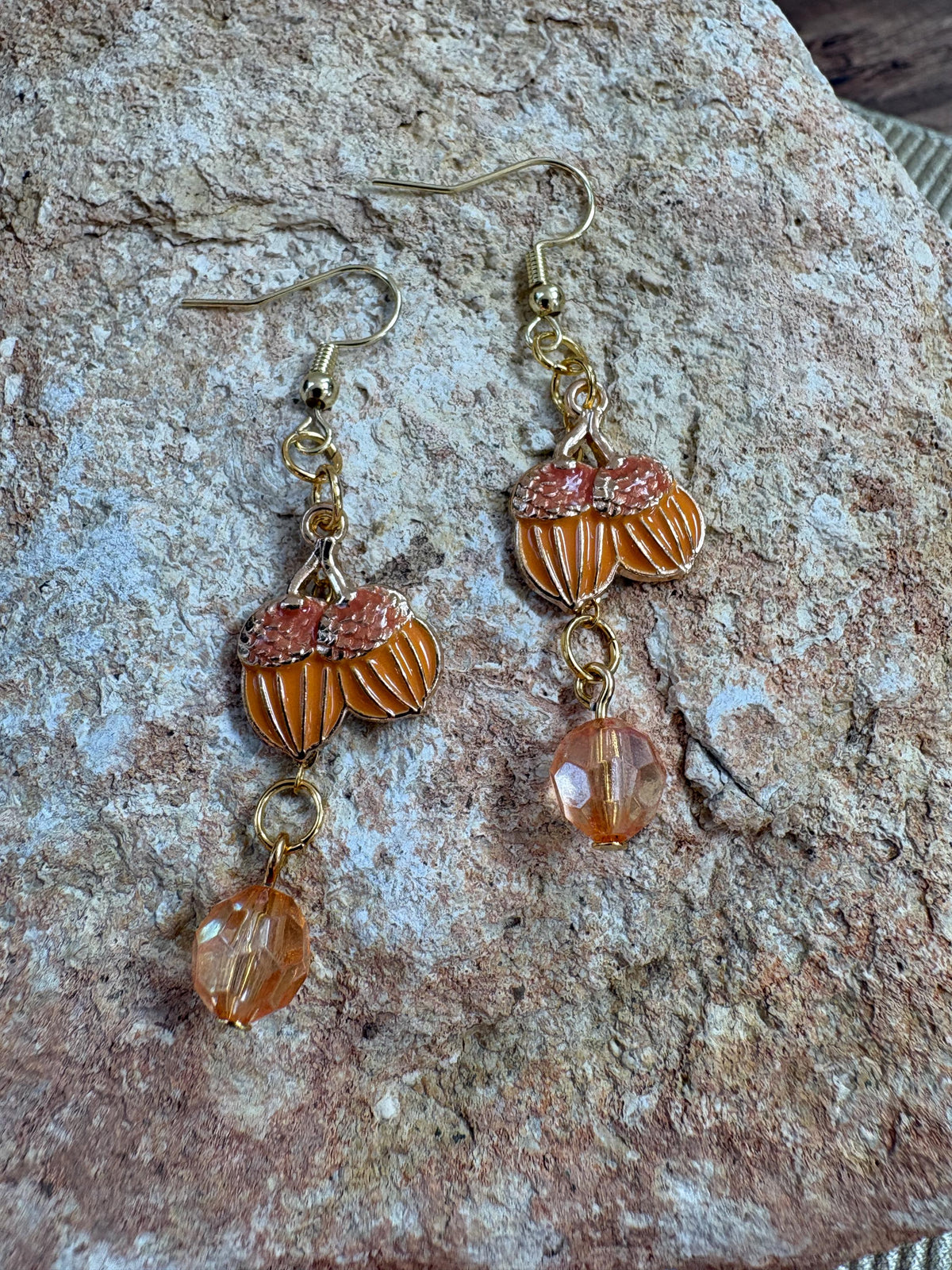 Acorn Earrings, Fall Dangle Earrings, Orange Beaded Autumn Jewelry, Thanksgiving Earrings, Fall Gift for Her