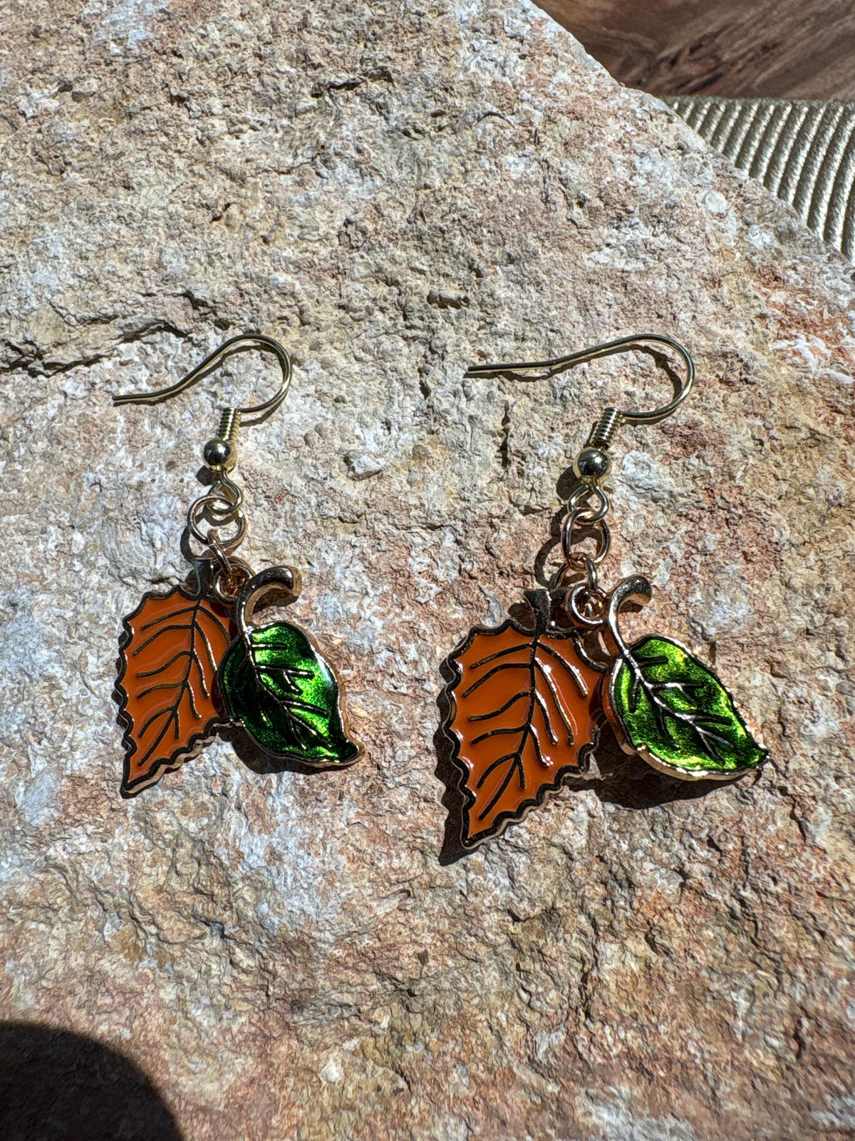 Fall Leaf Earrings, Orange Green Leaf Dangle Earrings, Autumn Jewelry, Thanksgiving Earrings, Nature Lover Gift for Her