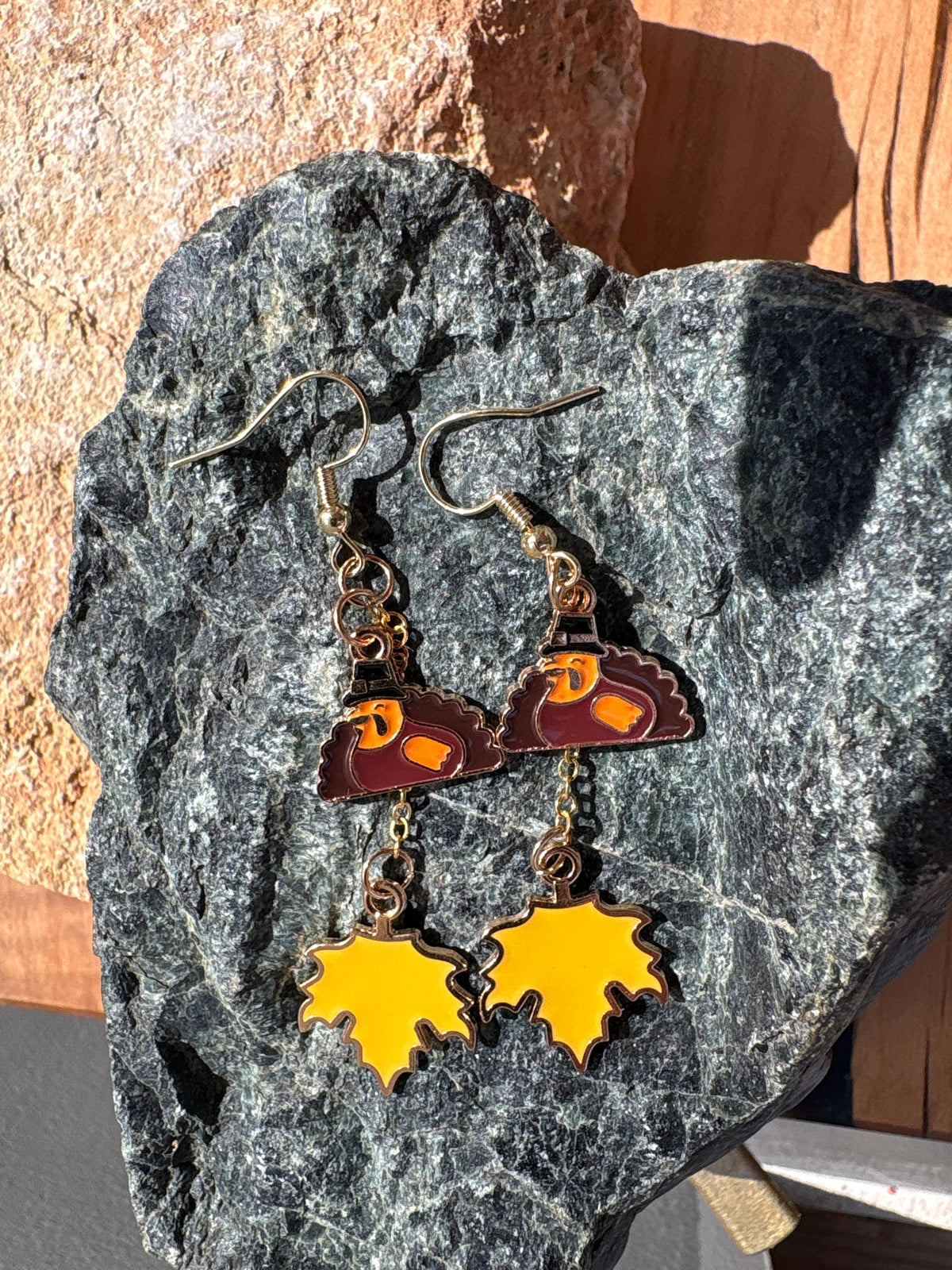 Turkey Maple Leaf Earrings, Fall Dangle Earrings, Thanksgiving Jewelry, Autumn Earrings, Fall Gift for Her