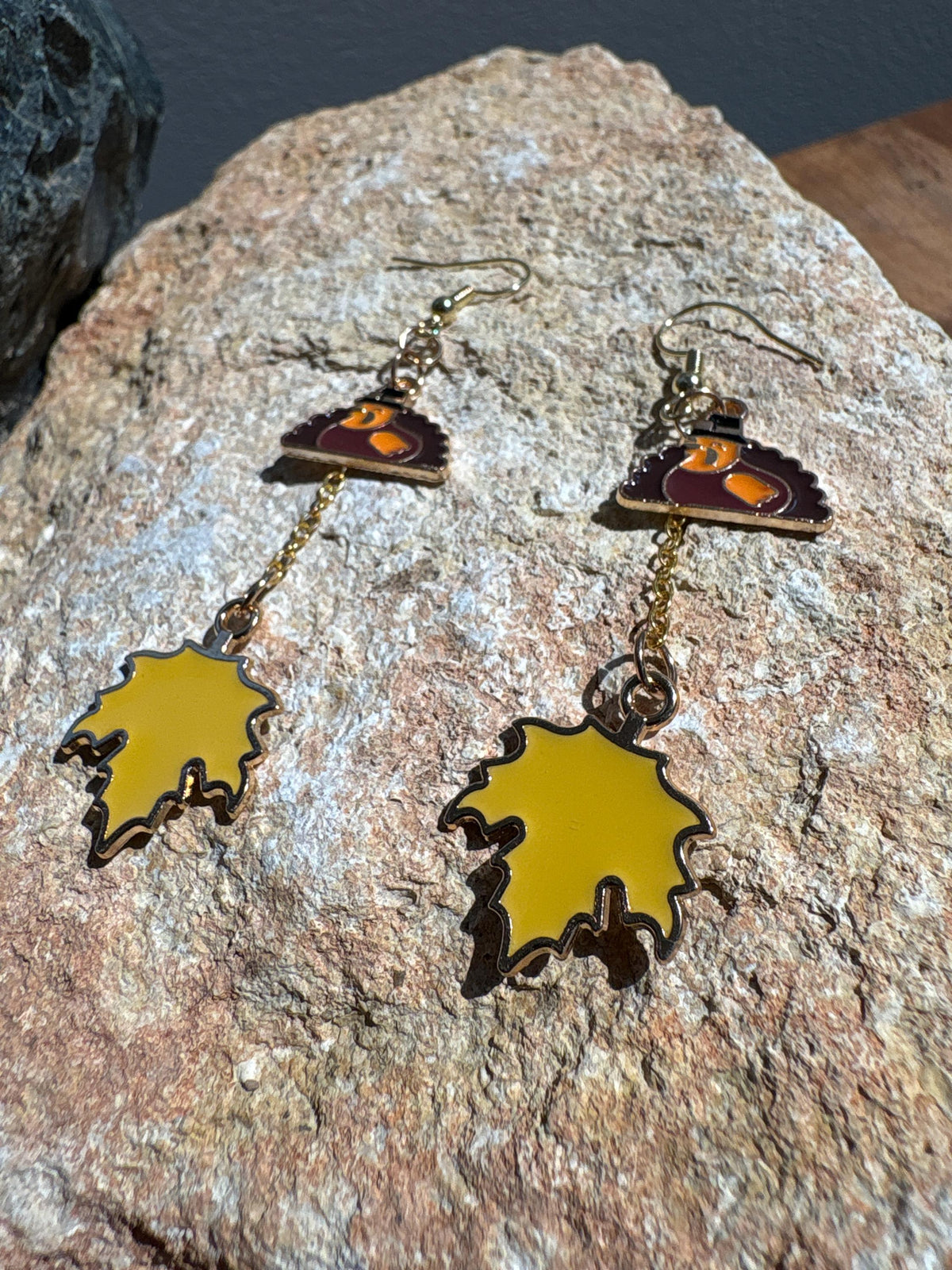 Turkey Maple Leaf Earrings, Fall Dangle Earrings, Thanksgiving Jewelry, Autumn Earrings, Fall Gift for Her