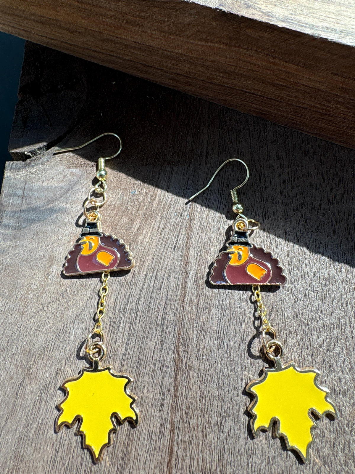 Turkey Maple Leaf Earrings, Fall Dangle Earrings, Thanksgiving Jewelry, Autumn Earrings, Fall Gift for Her