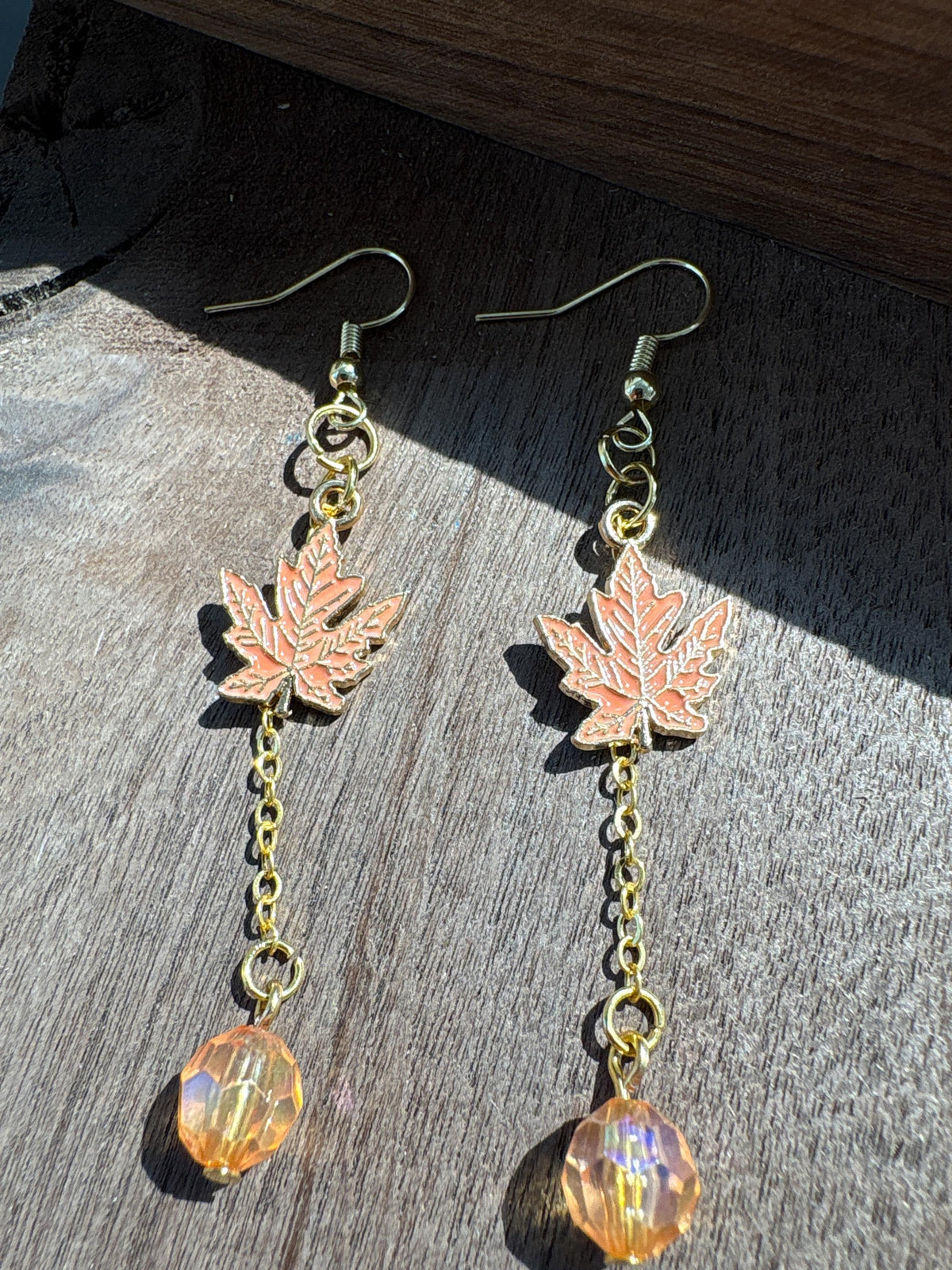 Maple Leaf Fall Earrings, Orange Crystal Dangle Earrings, Autumn Leaf Jewelry, Long Fall Earrings, Thanksgiving Gift for Her