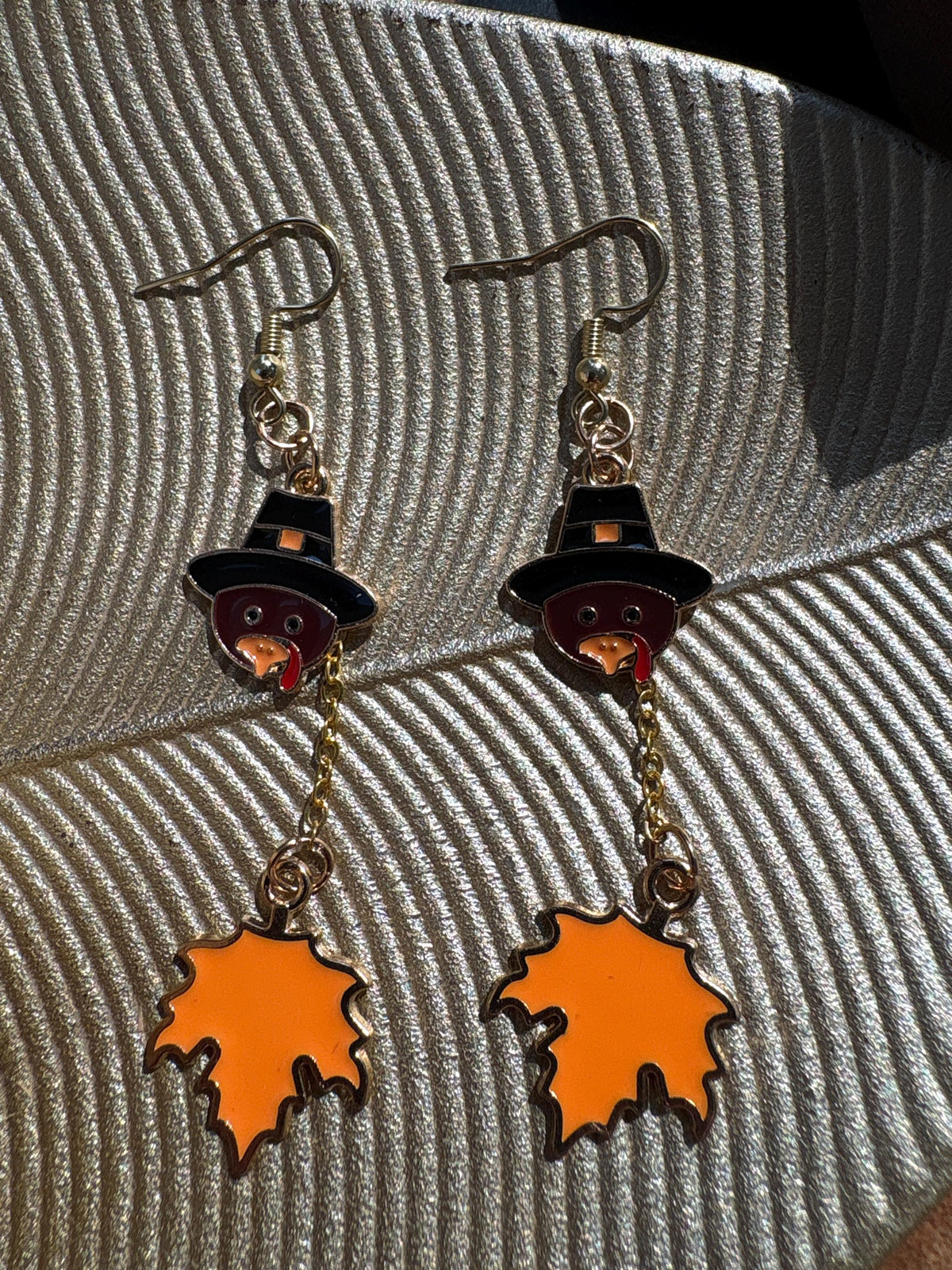 Turkey Maple Leaf Earrings, Fall Dangle Earrings, Thanksgiving Jewelry, Autumn Earrings, Fall Gift for Her