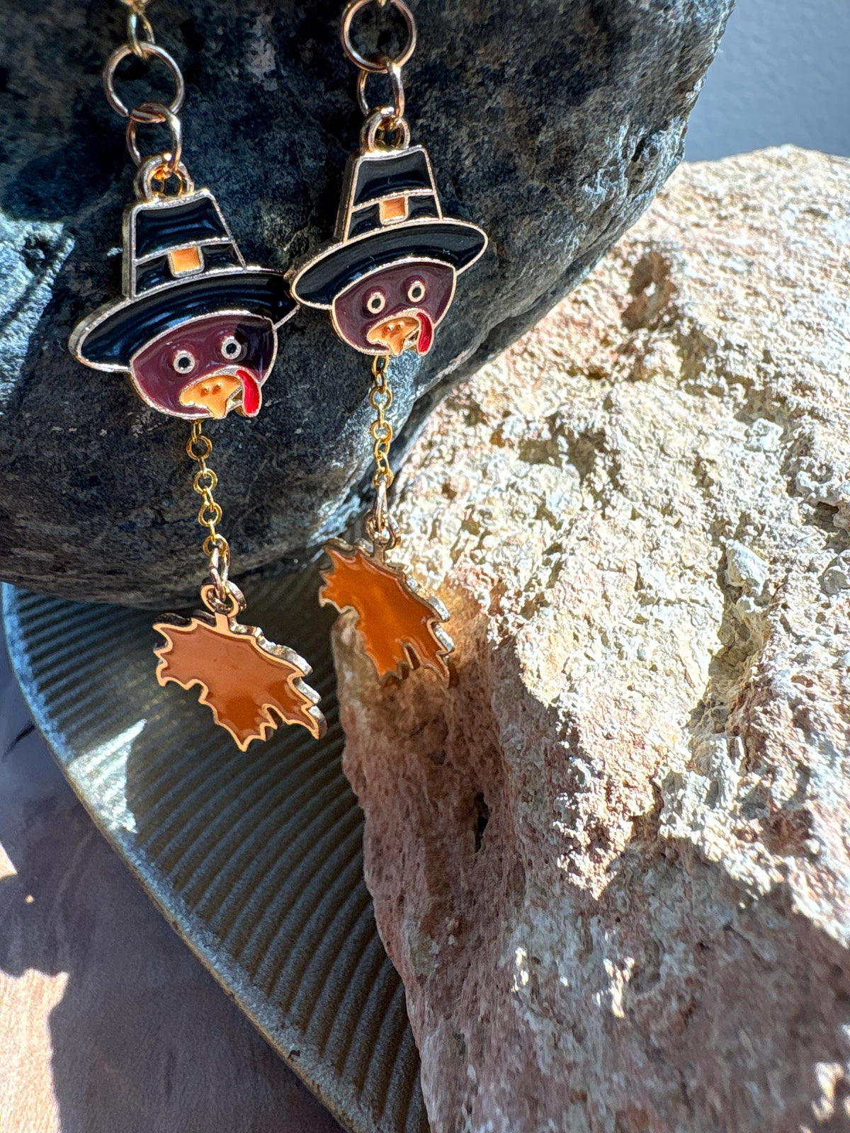 Turkey Maple Leaf Earrings, Fall Dangle Earrings, Thanksgiving Jewelry, Autumn Earrings, Fall Gift for Her