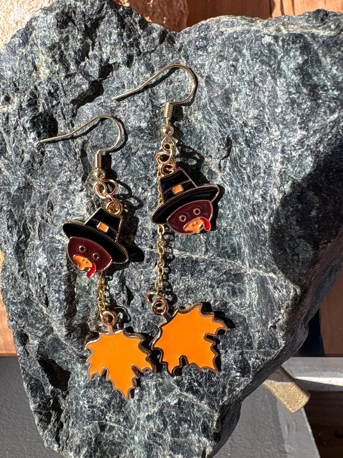 Turkey Maple Leaf Earrings, Fall Dangle Earrings, Thanksgiving Jewelry, Autumn Earrings, Fall Gift for Her