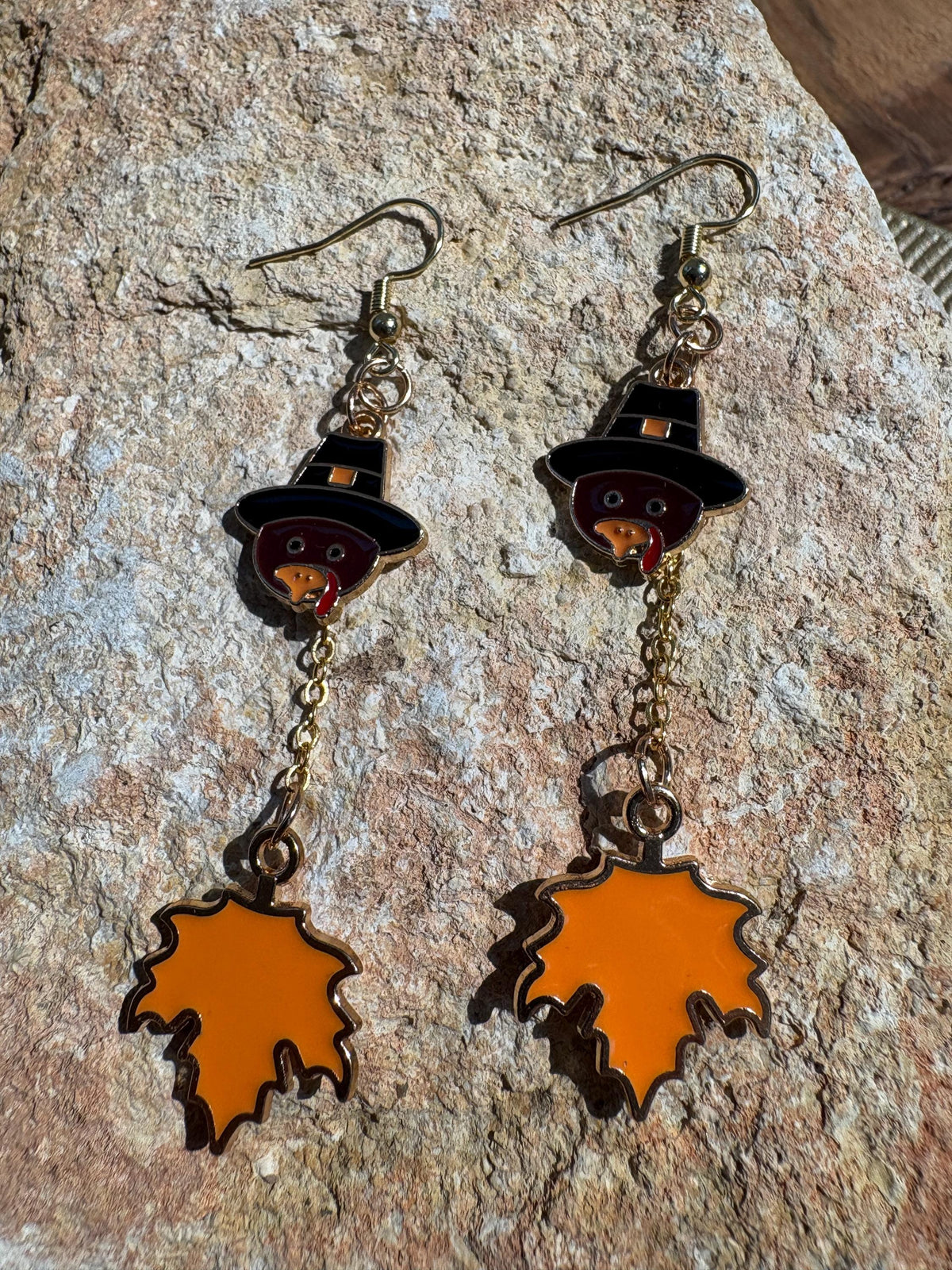 Turkey Maple Leaf Earrings, Fall Dangle Earrings, Thanksgiving Jewelry, Autumn Earrings, Fall Gift for Her