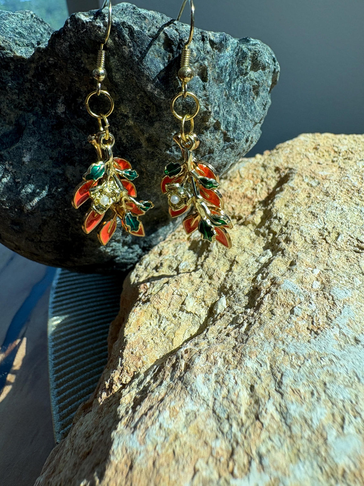 Leaf Earrings, Fall Dangle Earrings, Orange and Green Autumn Jewelry, Thanksgiving Earrings, Fall Gift for Her