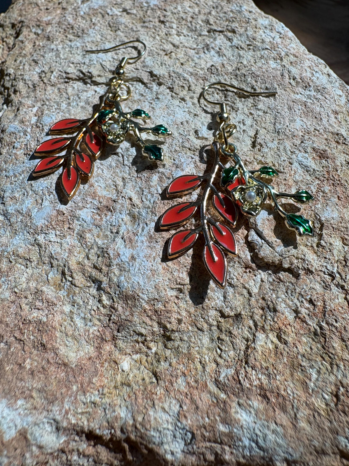 Leaf Earrings, Fall Dangle Earrings, Orange and Green Autumn Jewelry, Thanksgiving Earrings, Fall Gift for Her