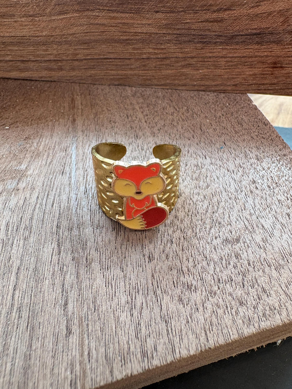 Fox Ring, Adjustable Gold Plated Ring, Hammered Open Band Ring, Woodland Fox Jewelry, Cottagecore Animal Gift for Her