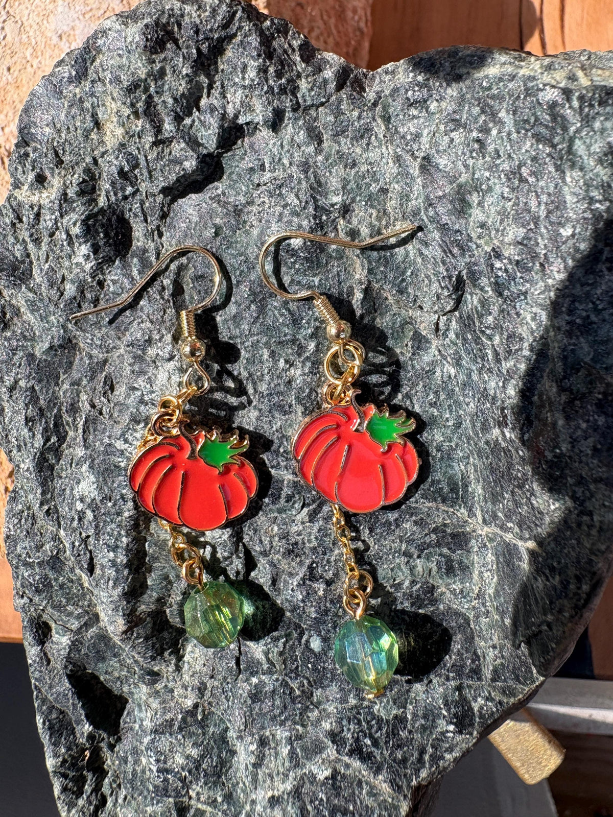 Pumpkin Earrings, Fall Dangle Earrings, Iridescent Beaded Autumn Jewelry, Orange Pumpkin Earrings, Thanksgiving Gift for Her