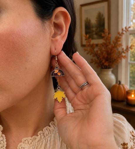 Turkey Maple Leaf Earrings, Fall Dangle Earrings, Thanksgiving Jewelry, Autumn Earrings, Fall Gift for Her