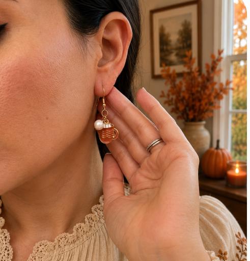 Orange Coffee Mug Earrings, Fall Coffee Dangle Earrings, Latte Cappuccino Jewelry, Cozy Autumn Earrings, Coffee Lover Gift