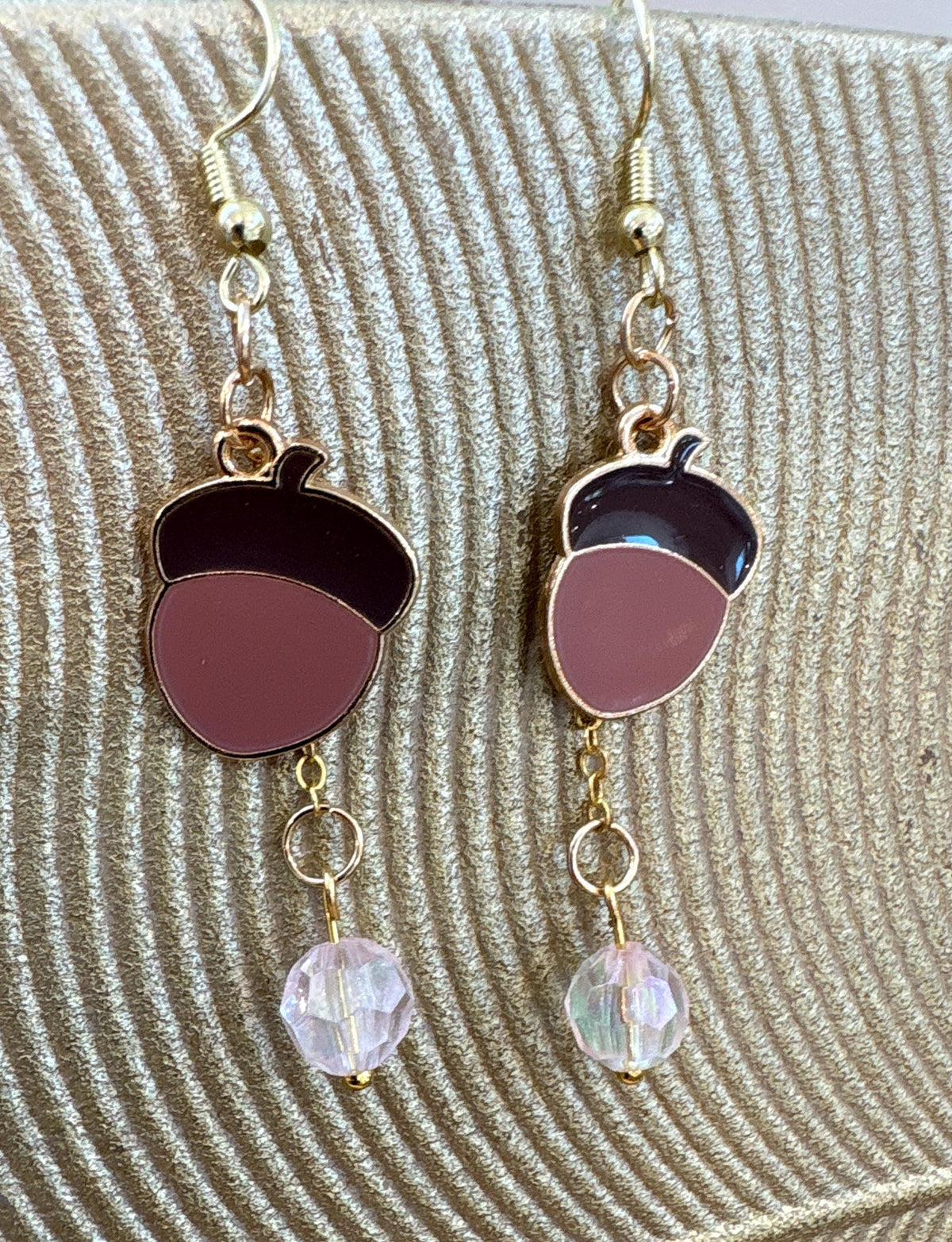 Pink Acorn Earrings, Fall Dangle Earrings, Woodland Autumn Jewelry